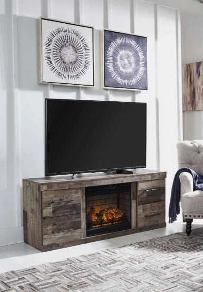 Derekson Gray TV Stand with Electric Fireplace