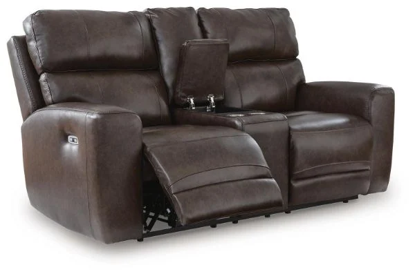 Crossplex Brown Power Reclining Loveseat w/Console