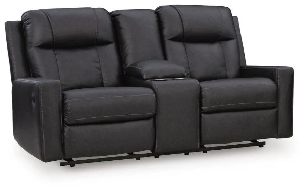 Mackmenville Black Reclining Loveseat with Console