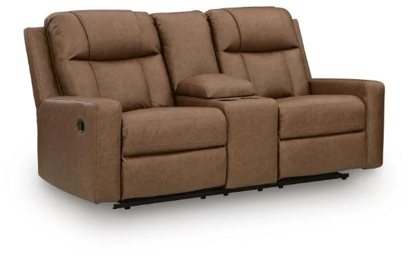 Mackmenville Brown Reclining Loveseat with Console