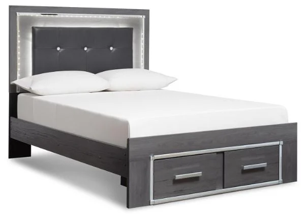 Lodanna Gray Full Panel Bed with 2 Storage Drawers