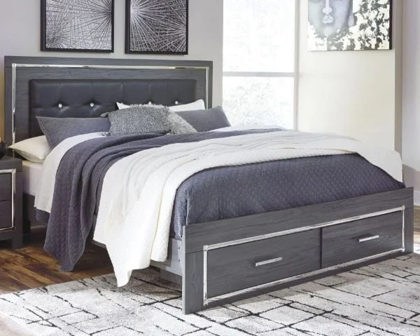 Lodanna Gray King Panel Bed with 2 Storage Drawers