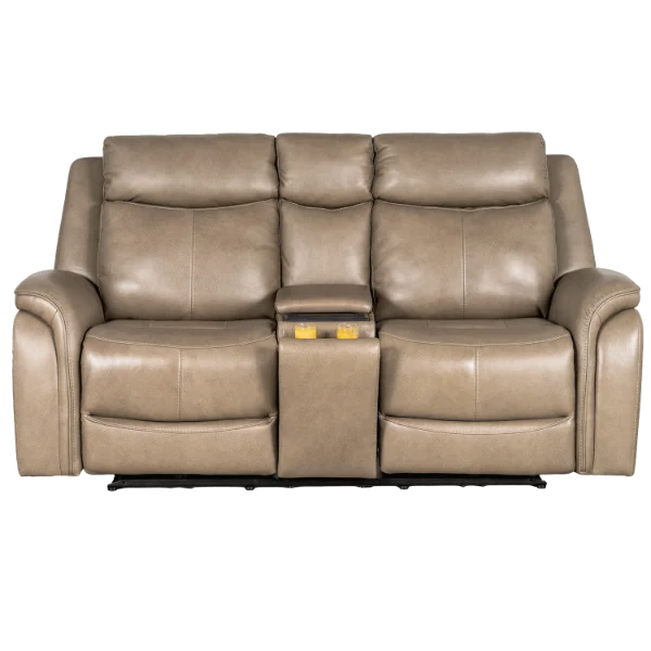 Grant Cobblestone Leather Power Recline Console Loveseat