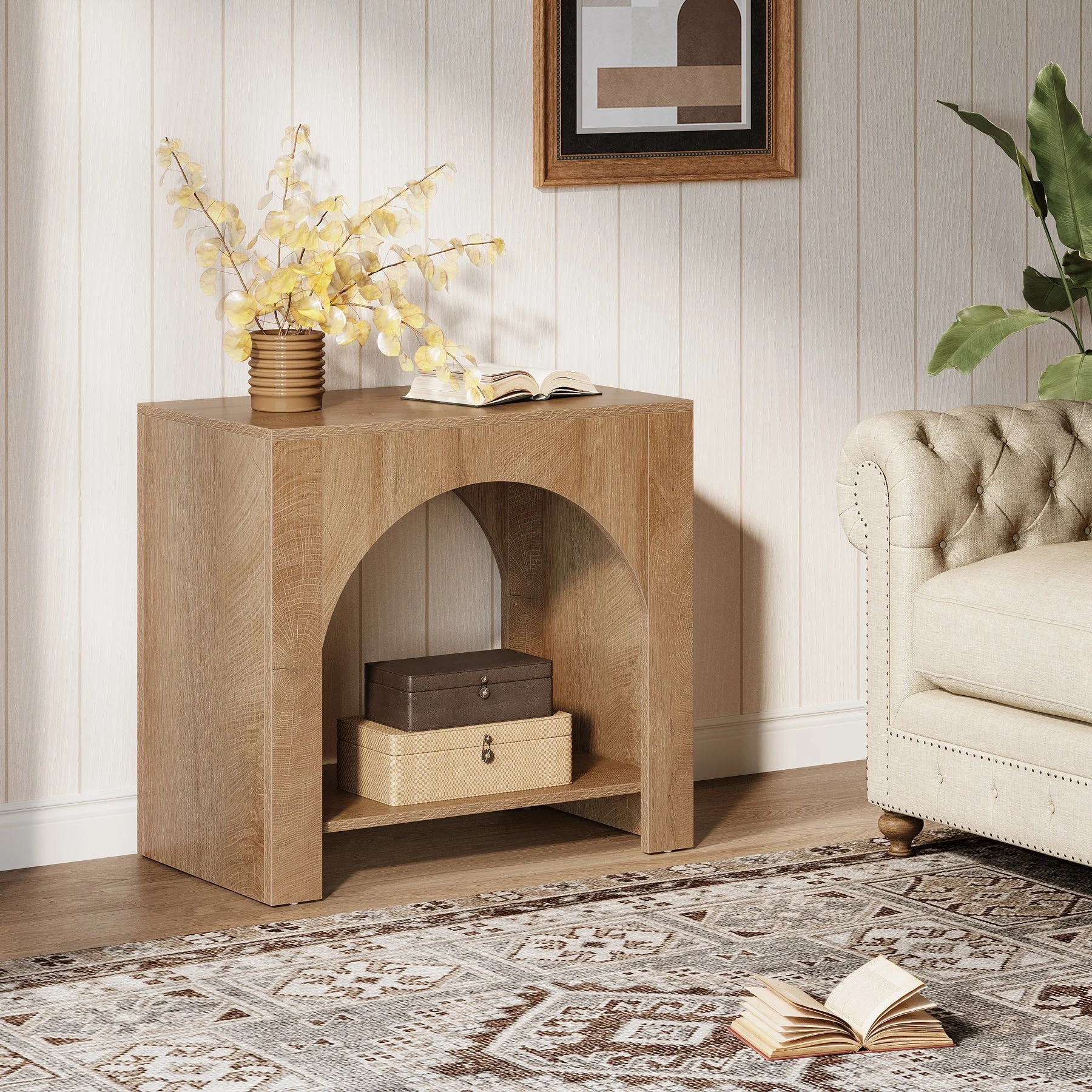 27" End Table, 2 Tier Square Side Table with Storage Shelf