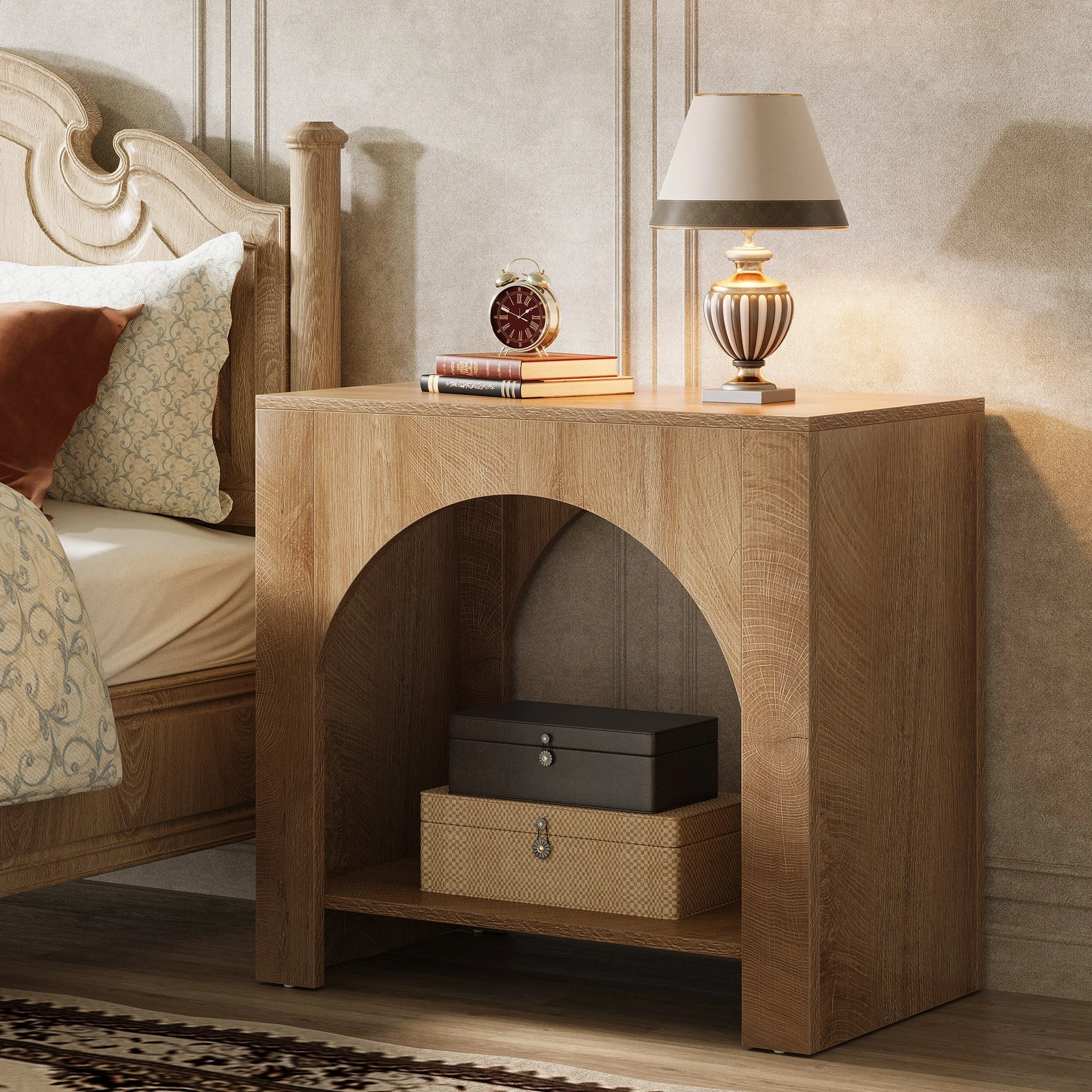 27" Nightstand, Farmhouse Bedside Table with Storage