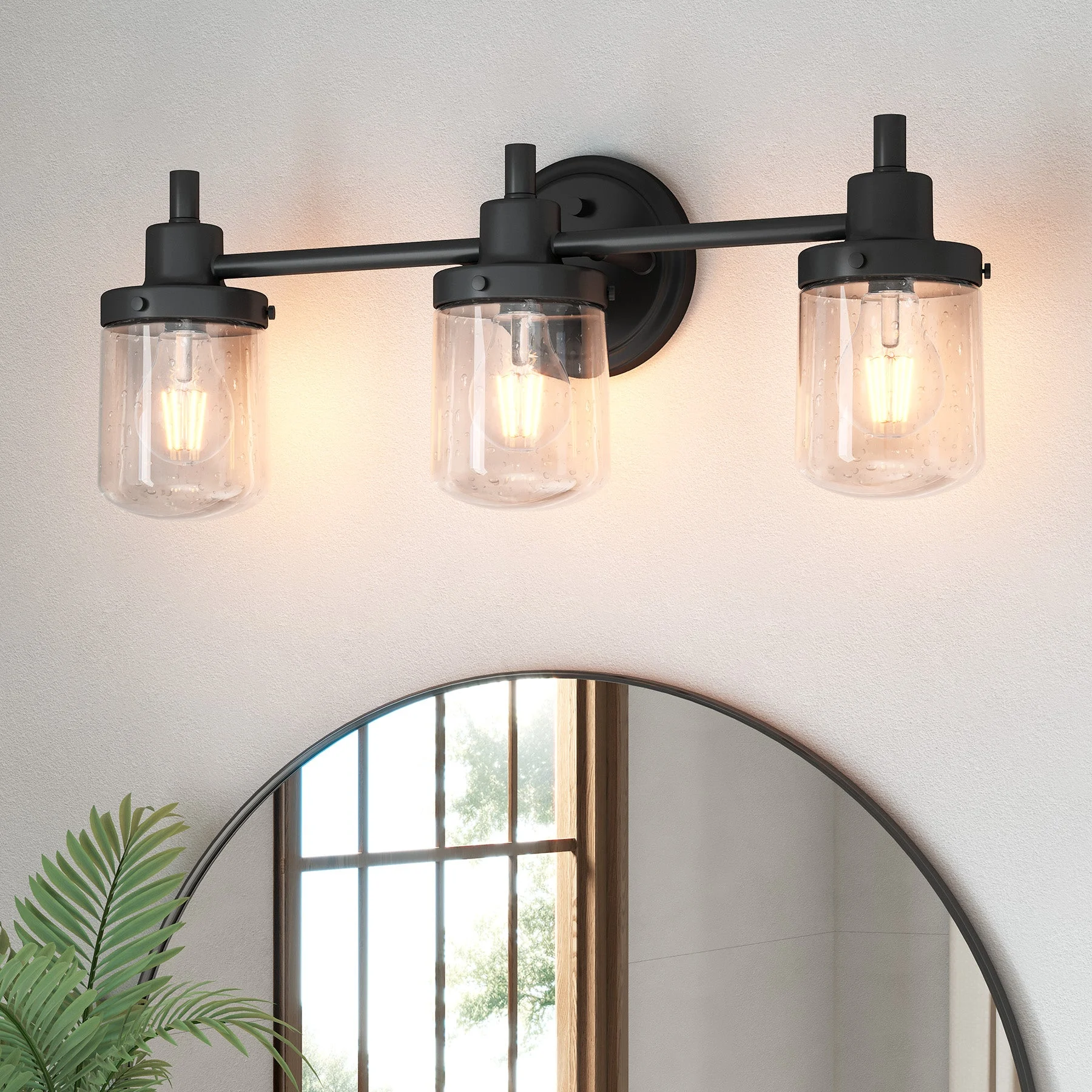 3-light Vanity Light, Bathroom Wall Lighting With Seeded Glass Shades