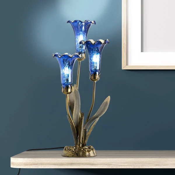 3 Lily Uplight Table Lamp 21"H Blue Mercury Glass