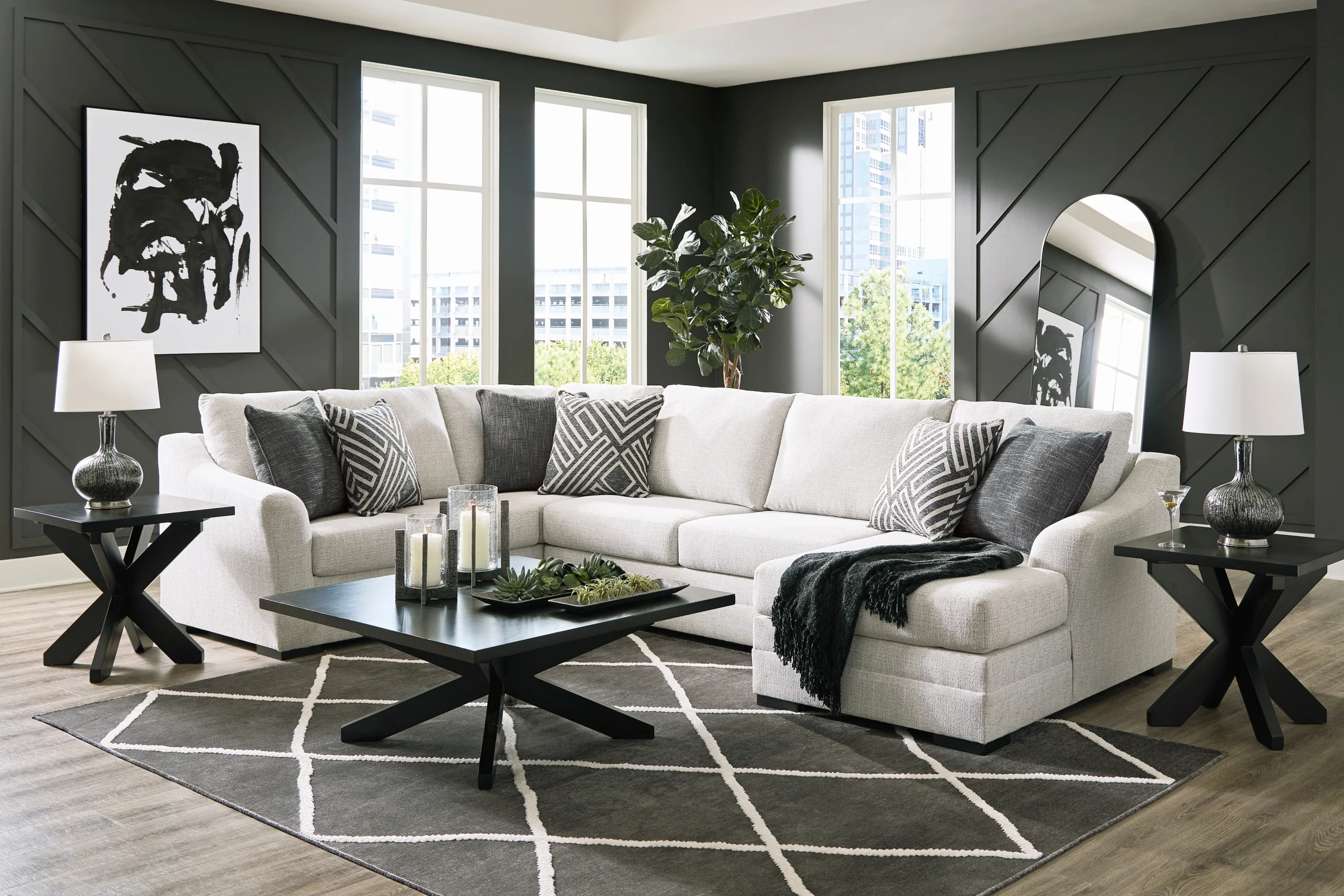 3-Piece Sectional With Chaise in Performance Fabric