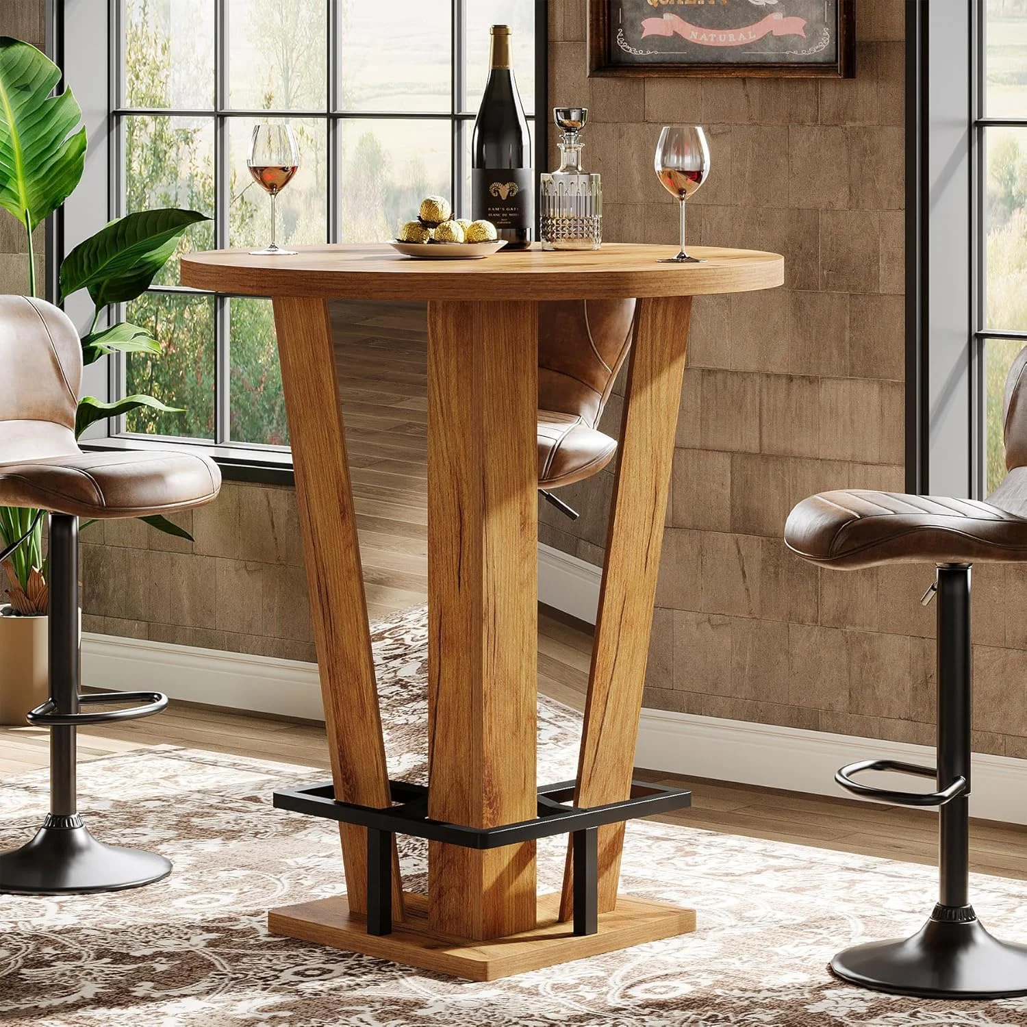 31.5" Bar Table, High Top Cocktail Bistro Pub Table with Metal Footrest