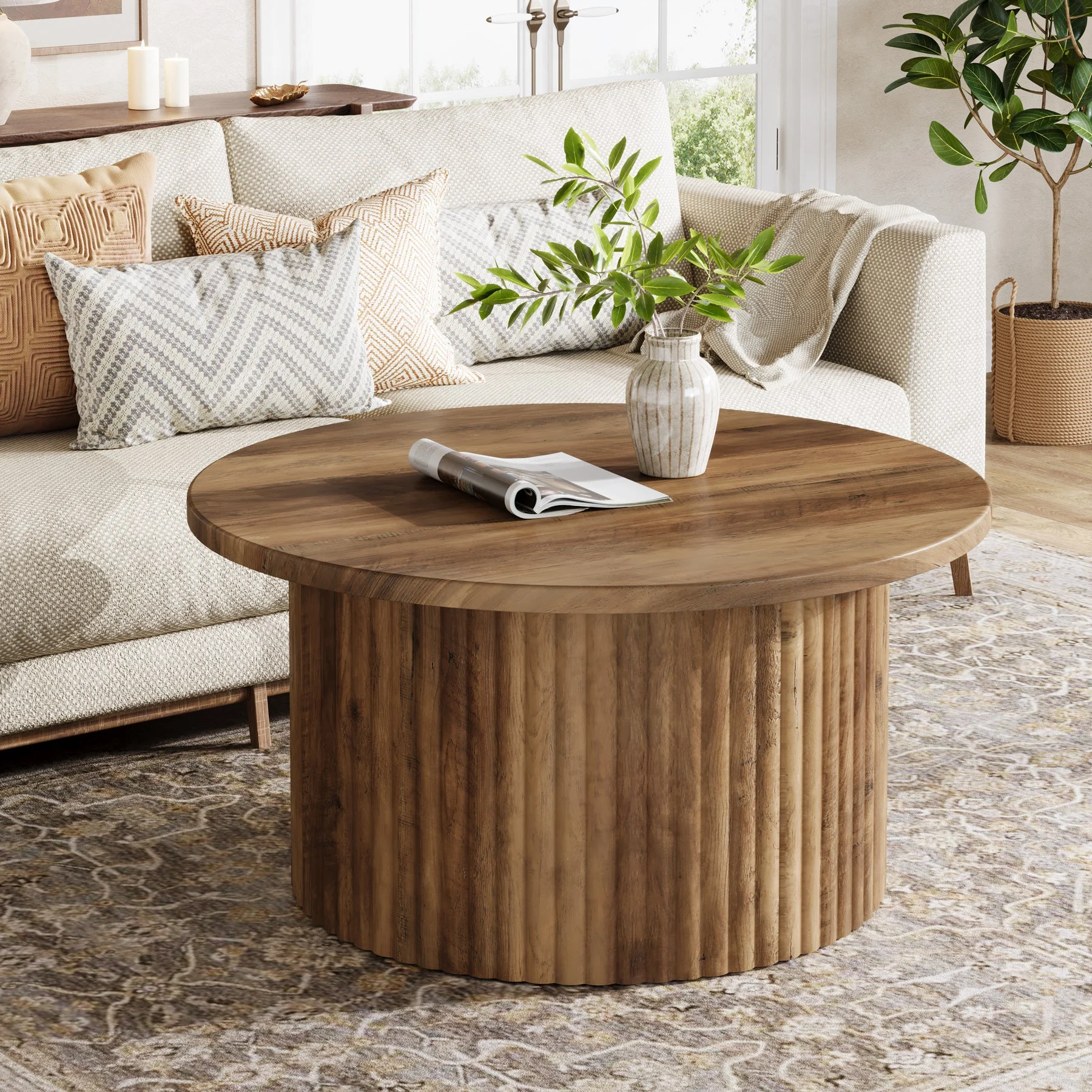 31.5" Coffee Table, Farmhouse Circle Center Table Sofa Side Table