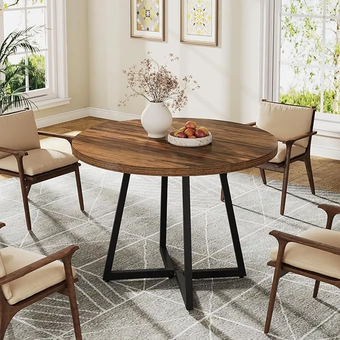 31.5" Dining Table, Industrial Kitchen Dinner Table with Metal Base