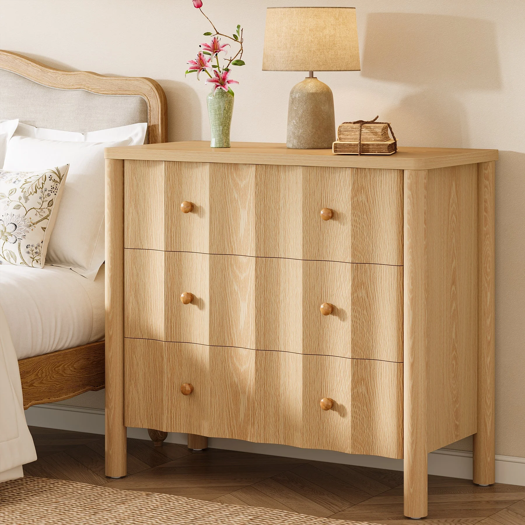 31.5" Nightstand, Modern Oversized Bedside Table with 3 Drawers