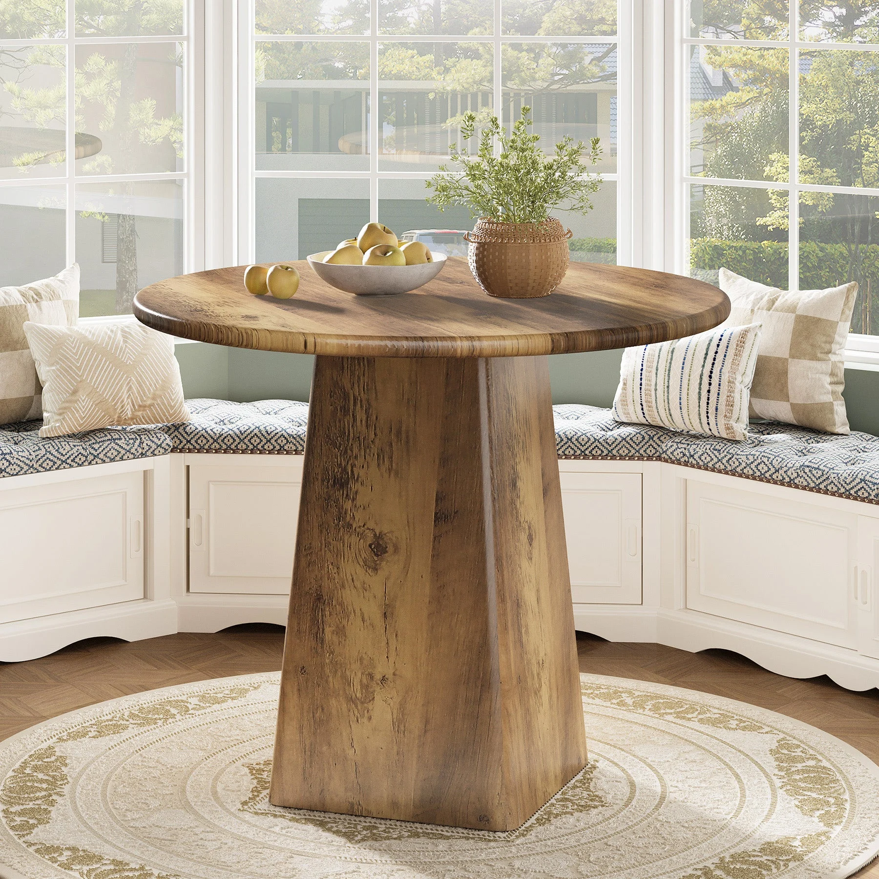 31.5" Round Dining Room, Farmhouse Kitchen Dinner Table with Square Base for 2-4