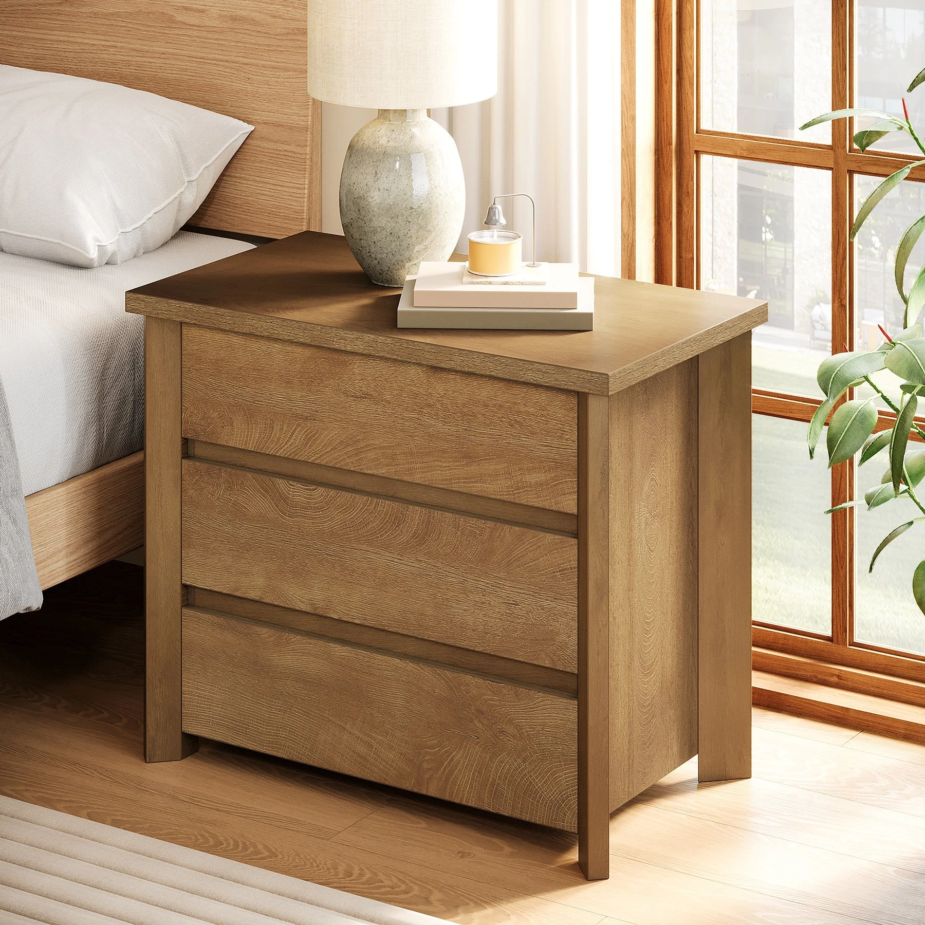 31.5" Wide Nightstand, Farmhouse Bedside Table with 3 Storage Drawers