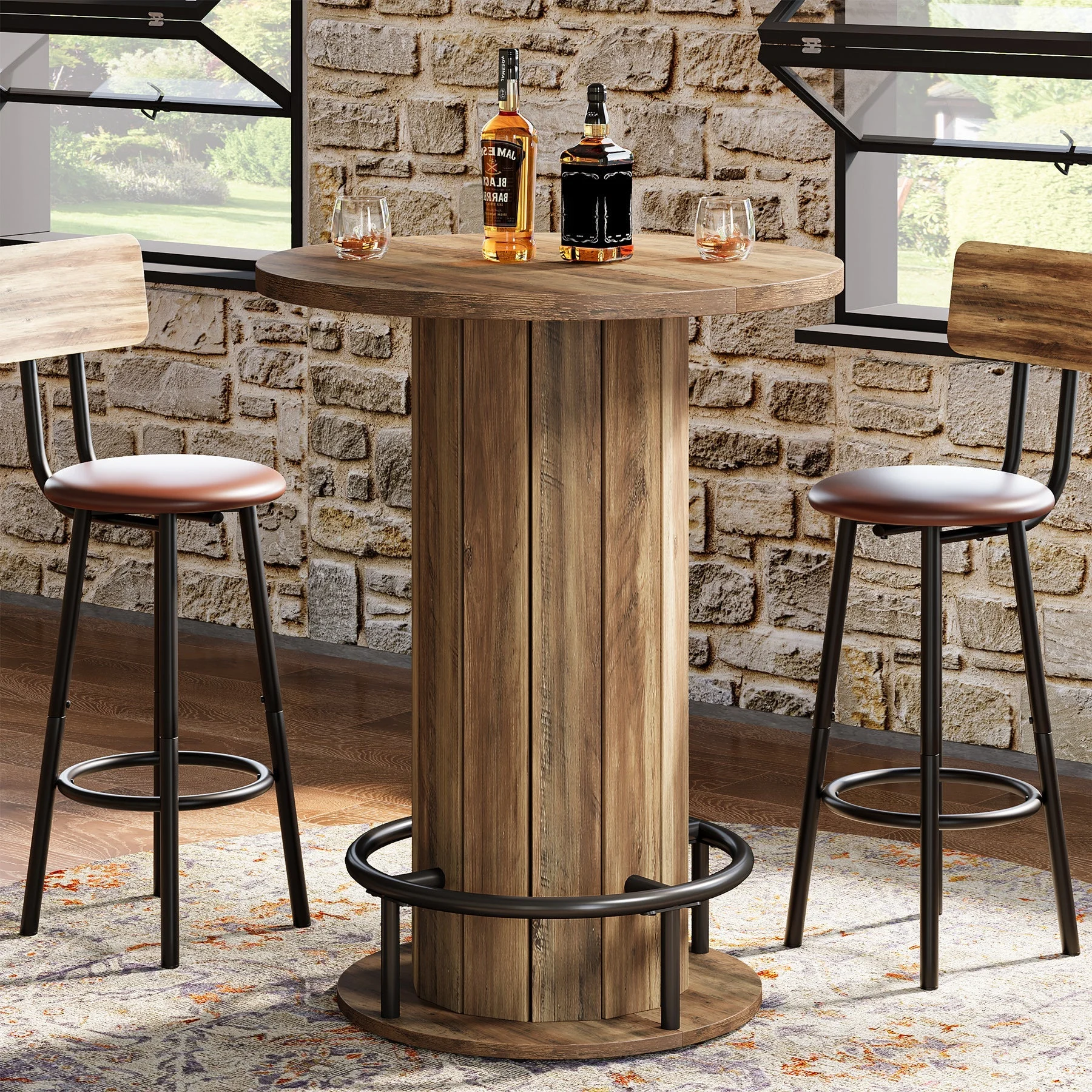 31" Bar Table, Round Bistro Pub Table with Footrest for Dining Coffee Cocktail(Only Table)