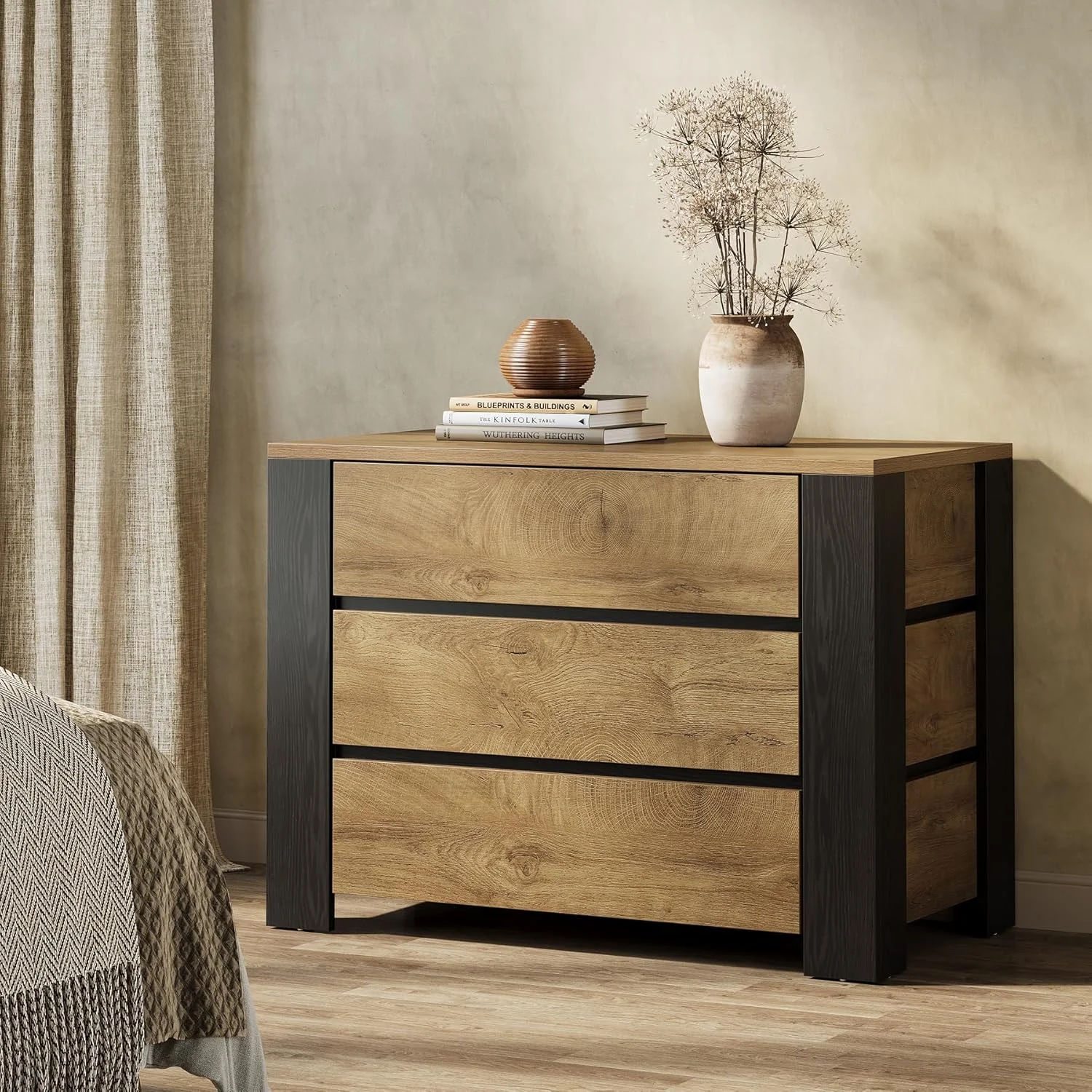 36" Oversized Nightstand, Large Bedside Table with 3 Drawers Storage