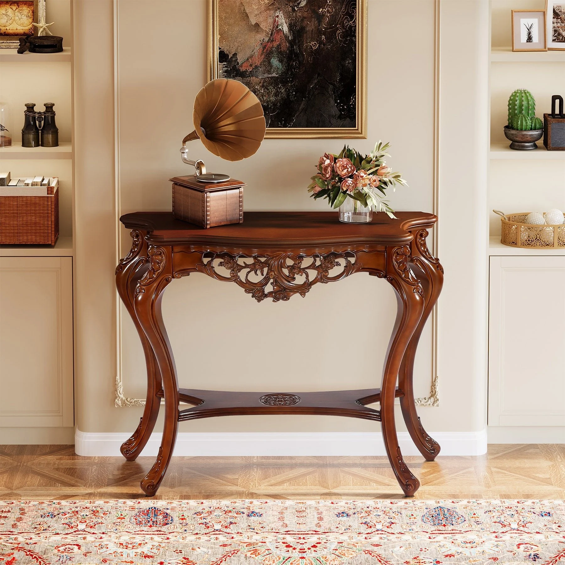 37.6" Console Table, Two-Tier Elegant Entryway Hallway Table