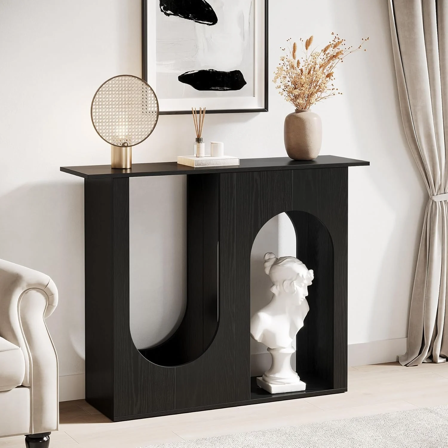 39.4" Console Table, Narrow Sofa Table Behind Couch with Arched Design