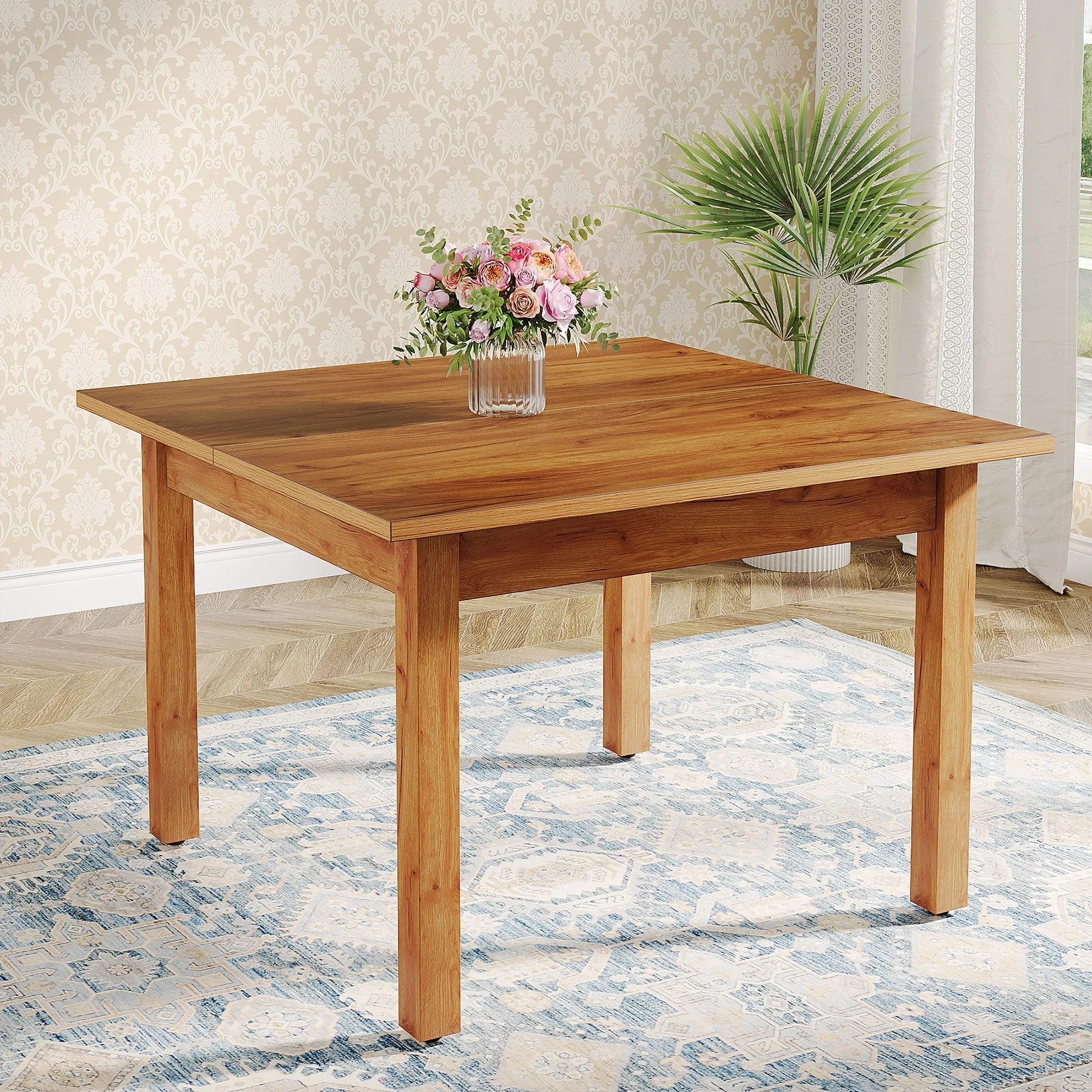 39.4" Square Dining Table Kitchen Table with Solid Wood Legs for 4