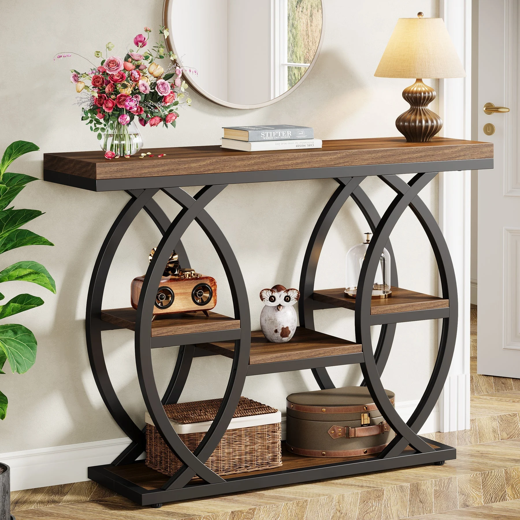 39" Console Table, 4-Tier Sofa Table Entryway Table with Storage Shelves
