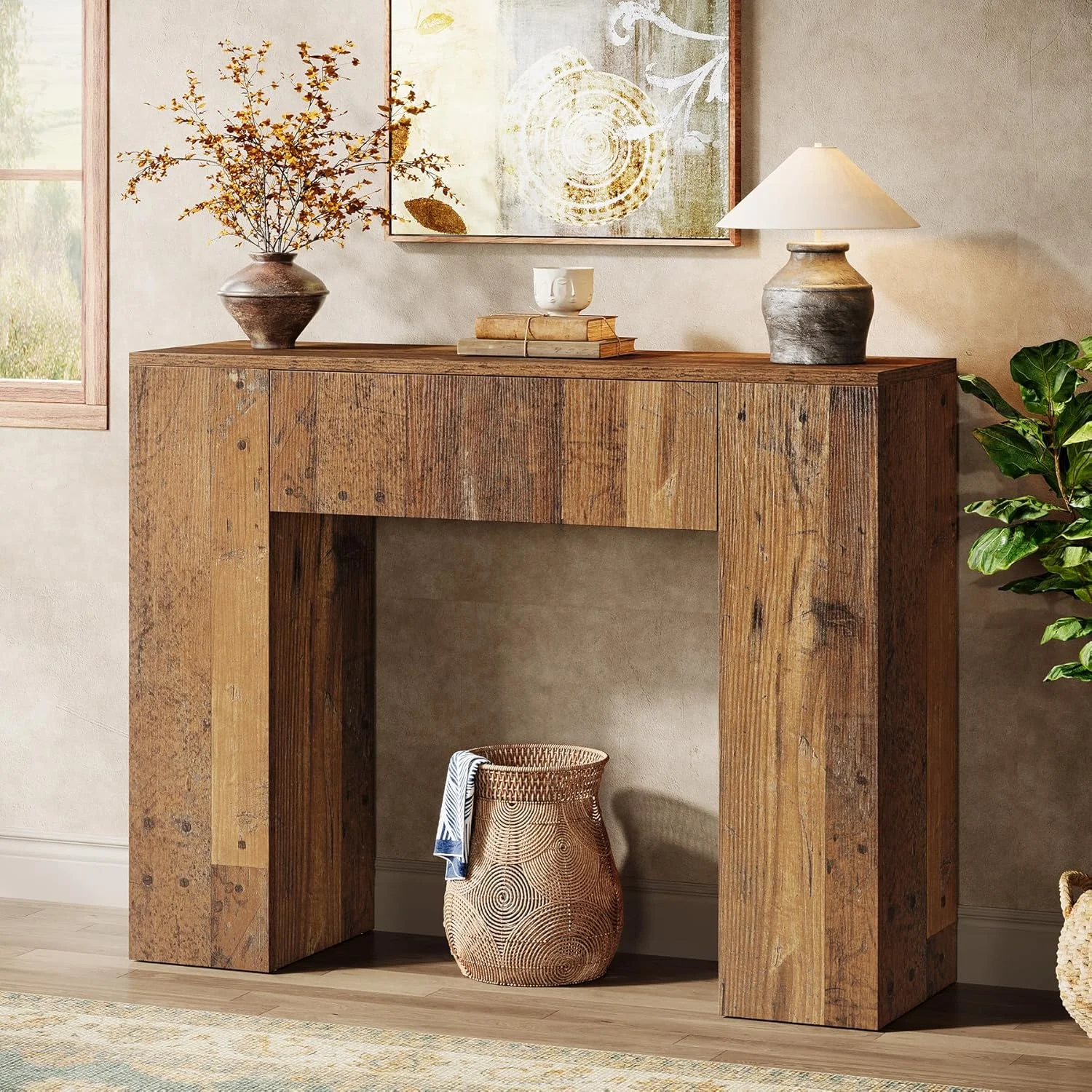 39" Console Table, Rustic Sofa Entryway Table Foyer Table with Drawer