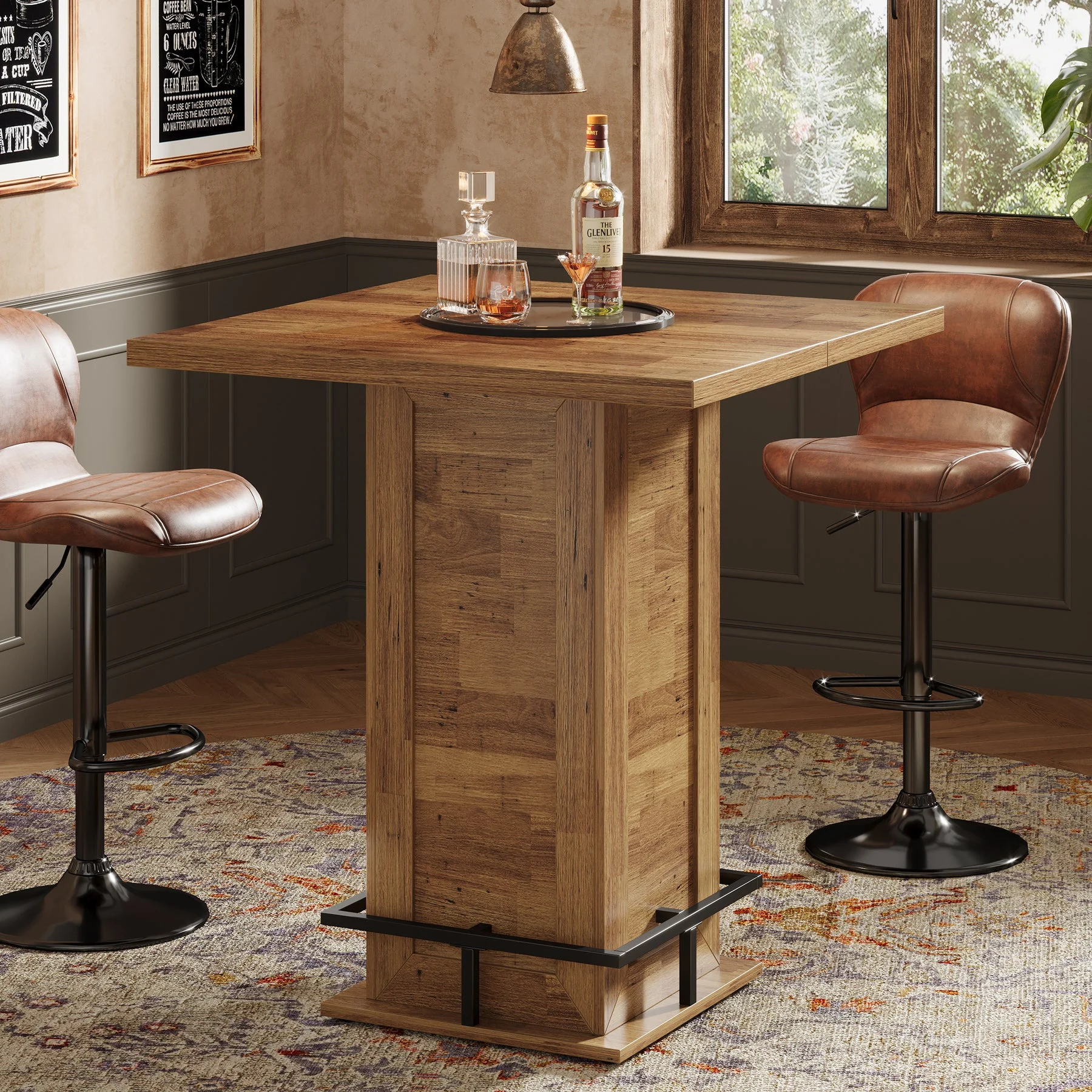 39" High Top Bar Table, Square Bistro Pub Cocktail Table