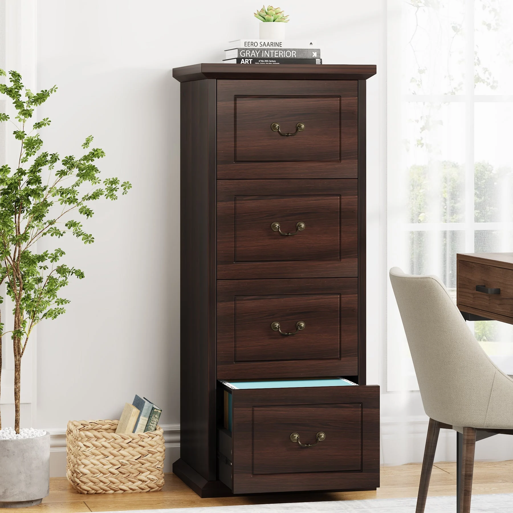 4-Drawer File Cabinet, Vertical Storage Filing Cabinet for A4 /Letter Size