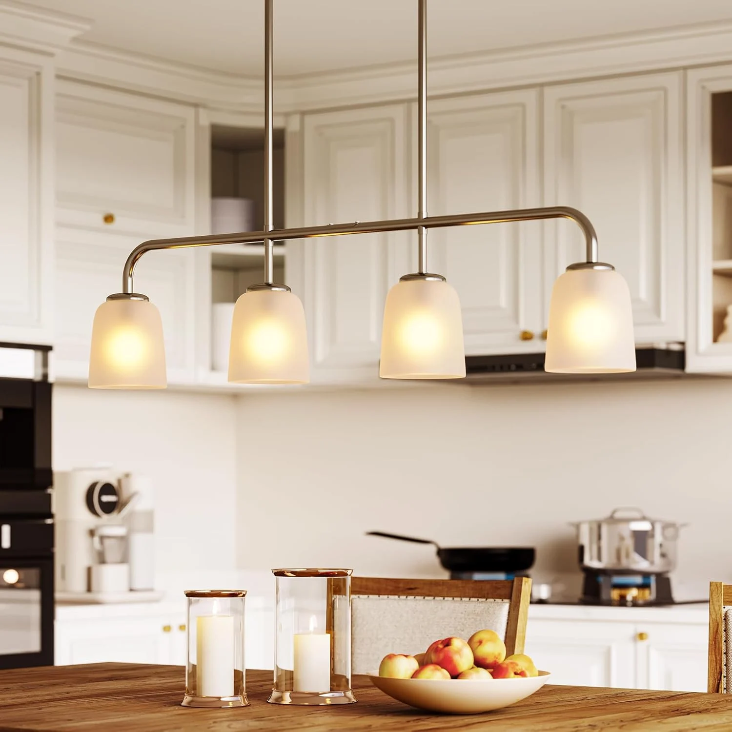 4-Light Pendant Lighting with White Frosted Glass Shade (No Bulbs Included)