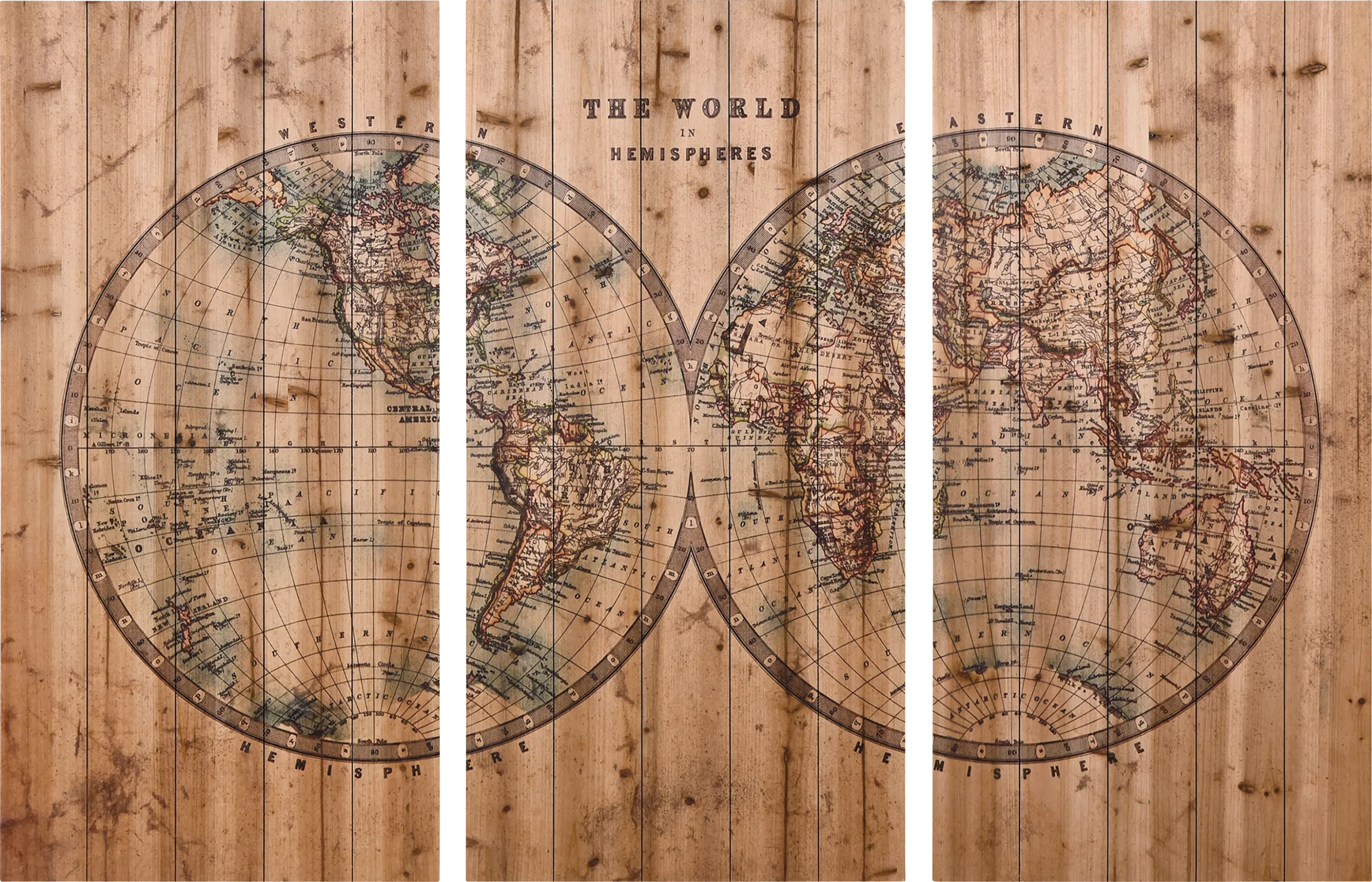Aged World Map Set of 3 Artwork