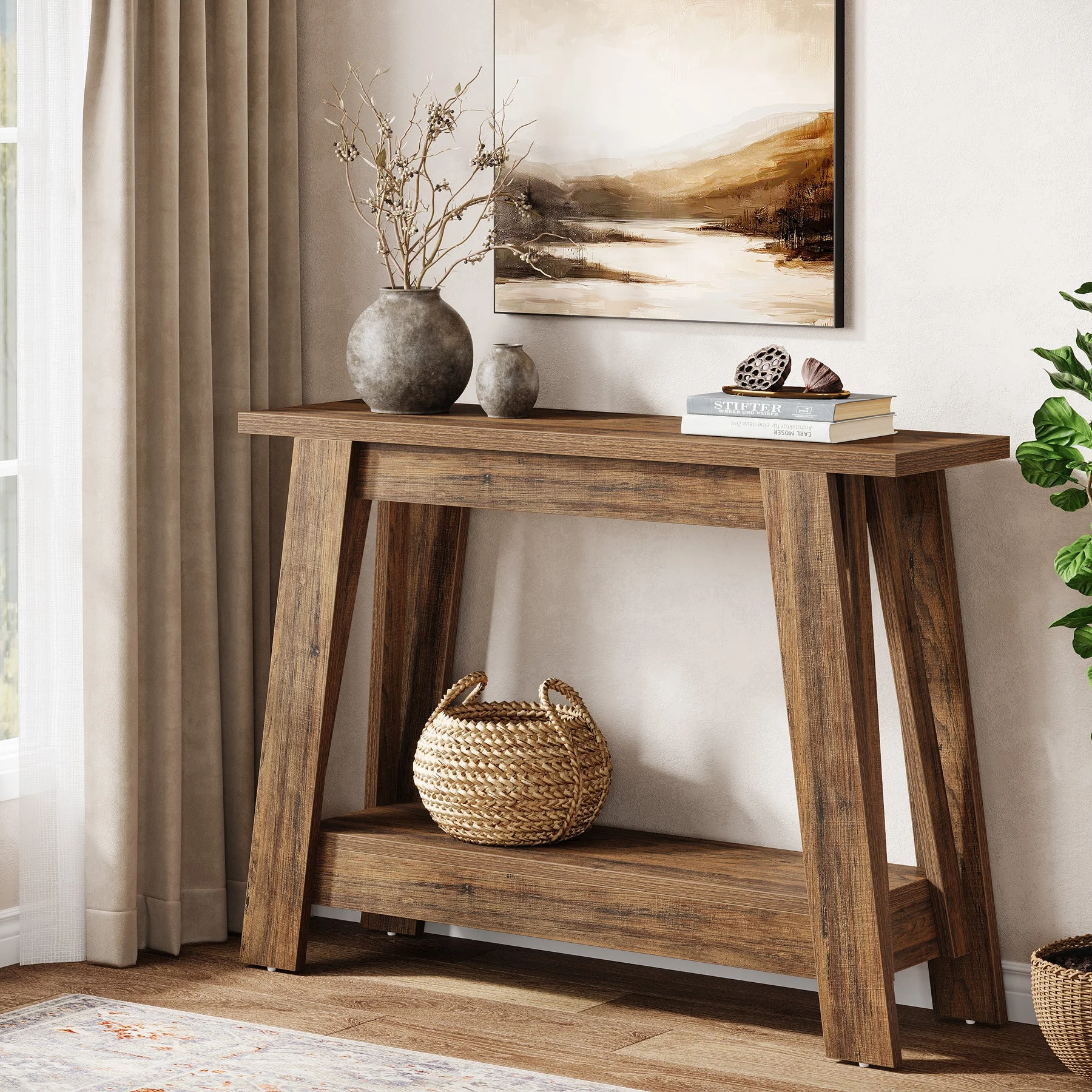 41.3" Console Table, 2-Tier Farmhouse Sofa Entryway Table with Storage