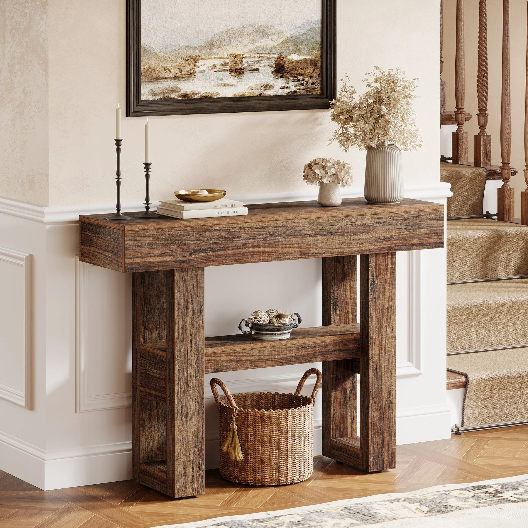 41.3" Console Table, 2-Tier Narrow Sofa Entryway Table with Storage