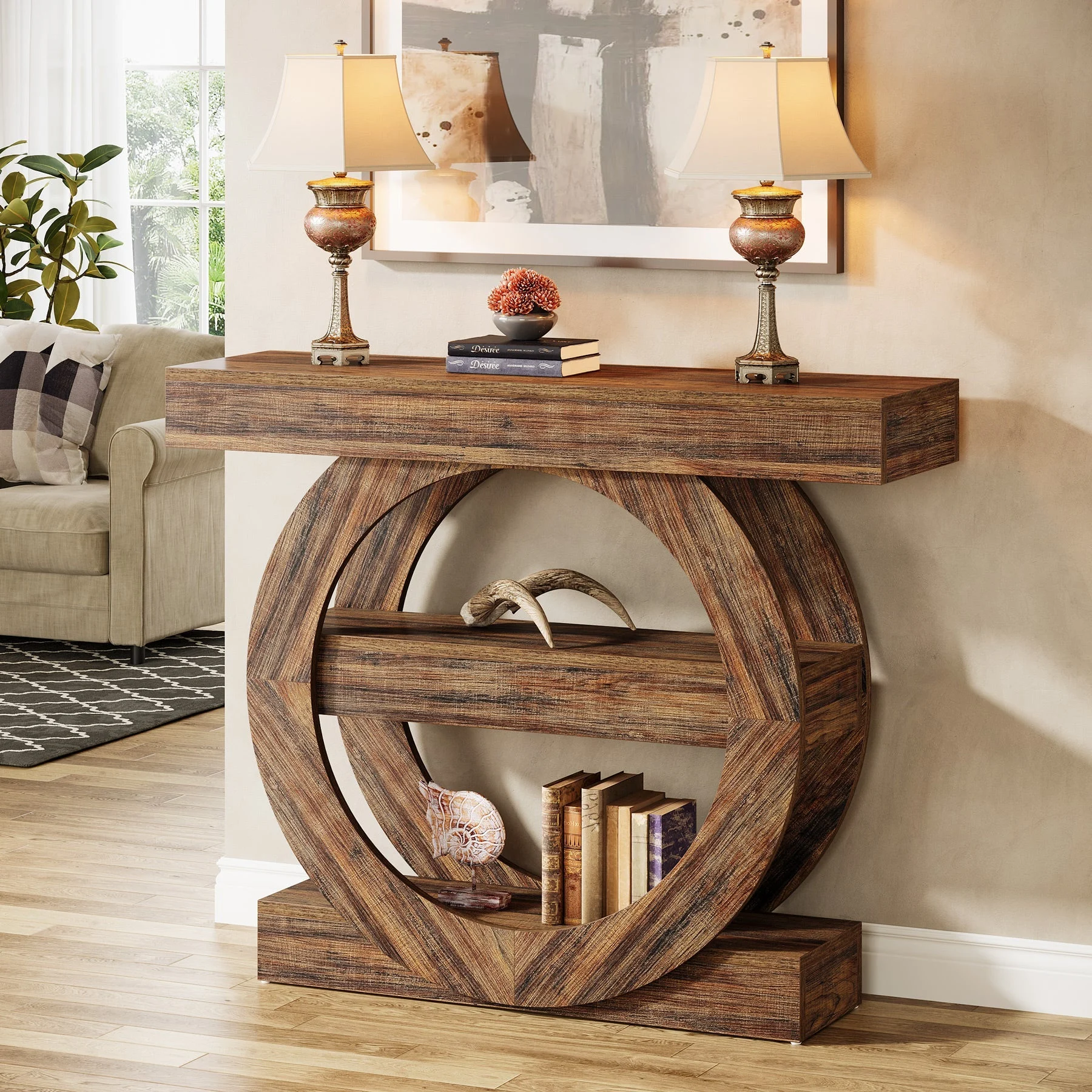 41.3" Console Table, 3-Tier Sofa Hallway Table with Storage Shelves