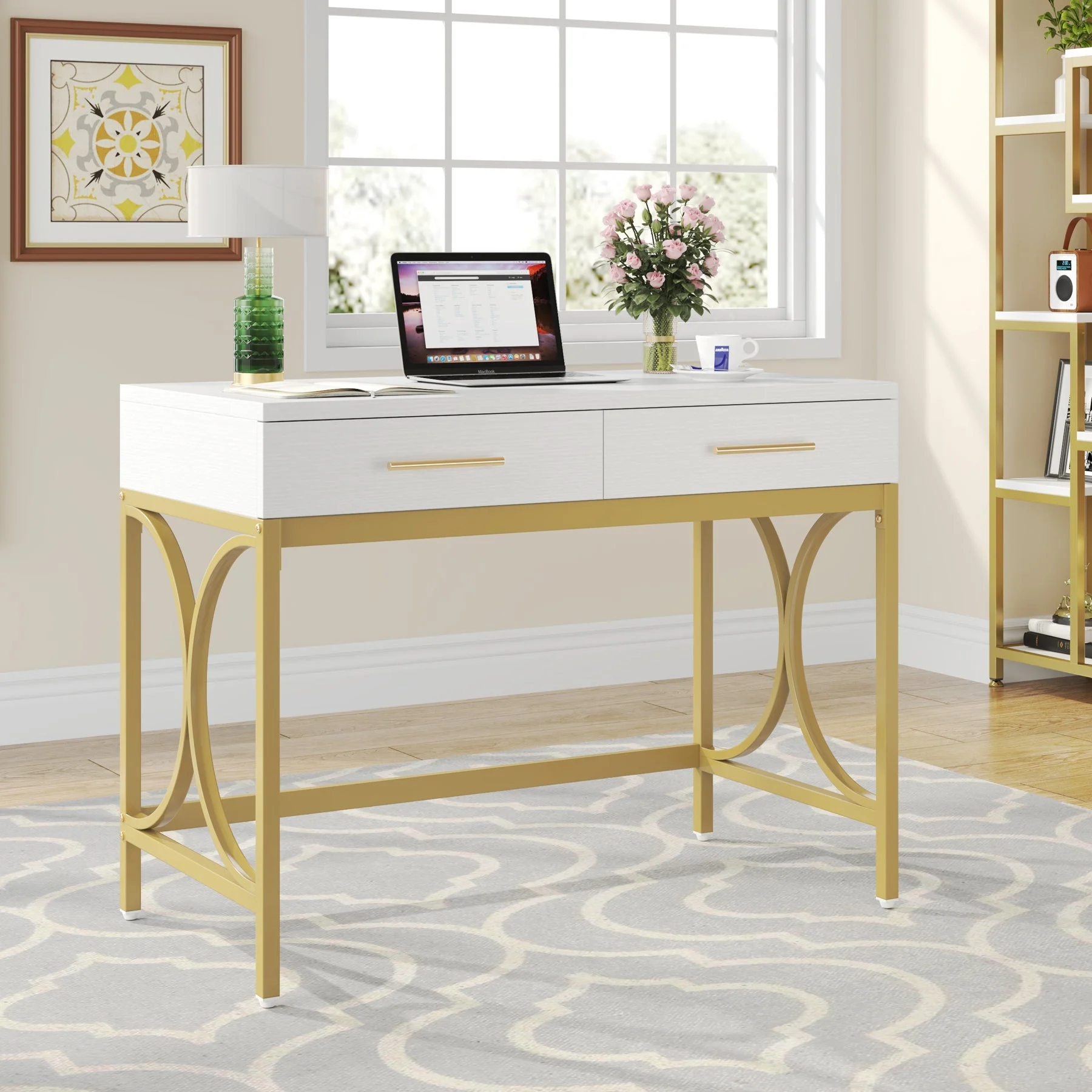 41" Computer Desk, Modern Home Office Writing Desk with 2 Drawers