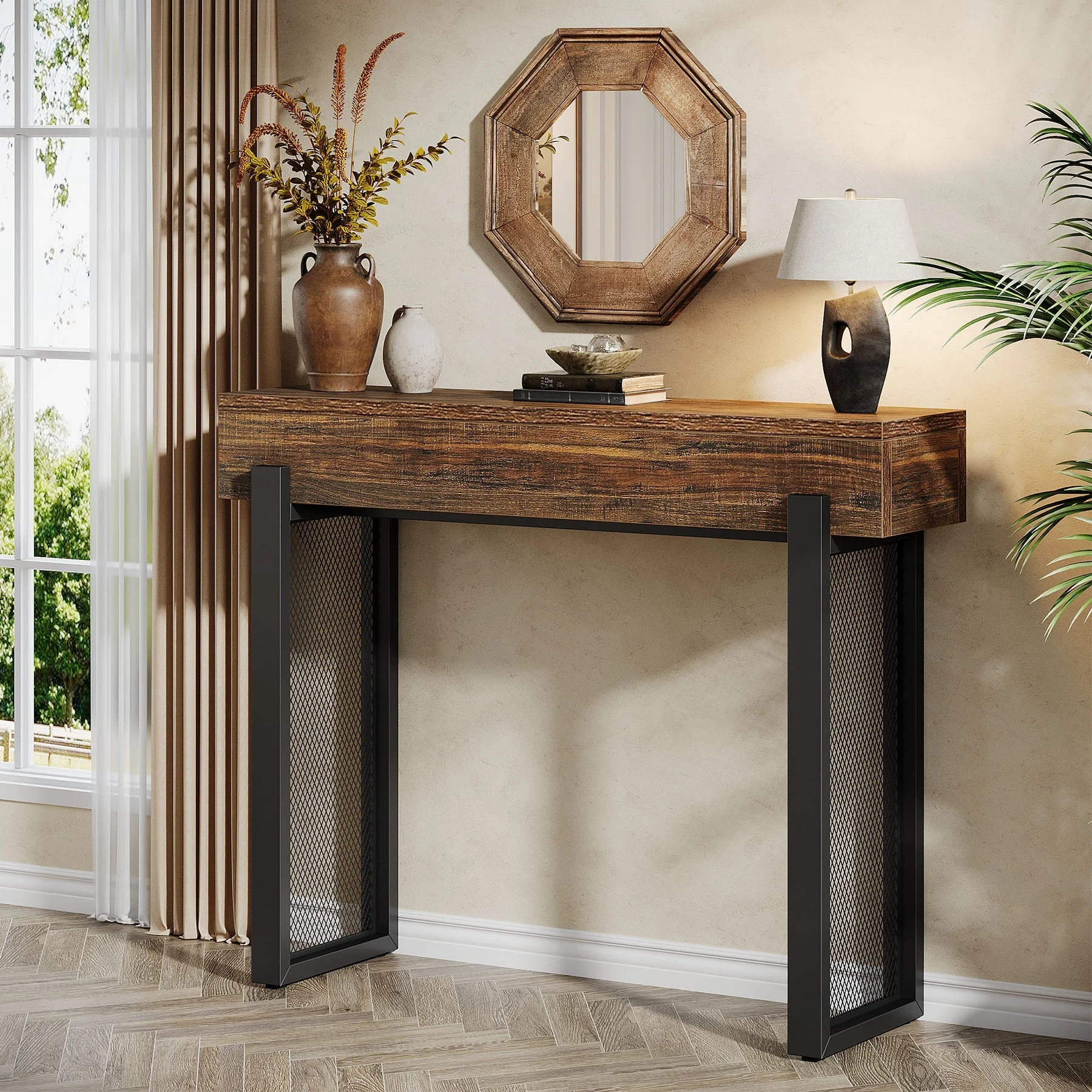 41" Console Table, Small Sofa Entryway Table with Storage and Mesh Metal Legs