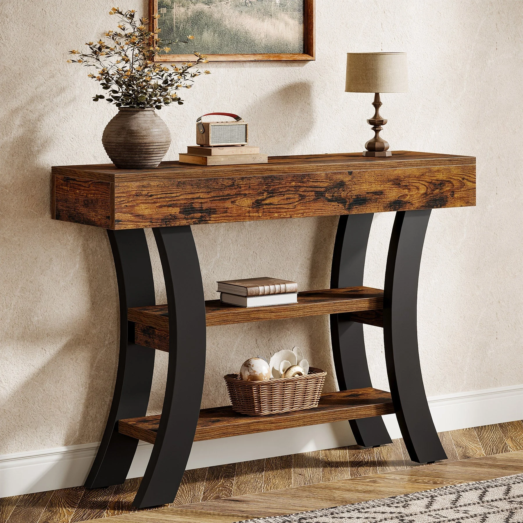 41" Console Table, Sofa Entryway Table with Storage Shelves