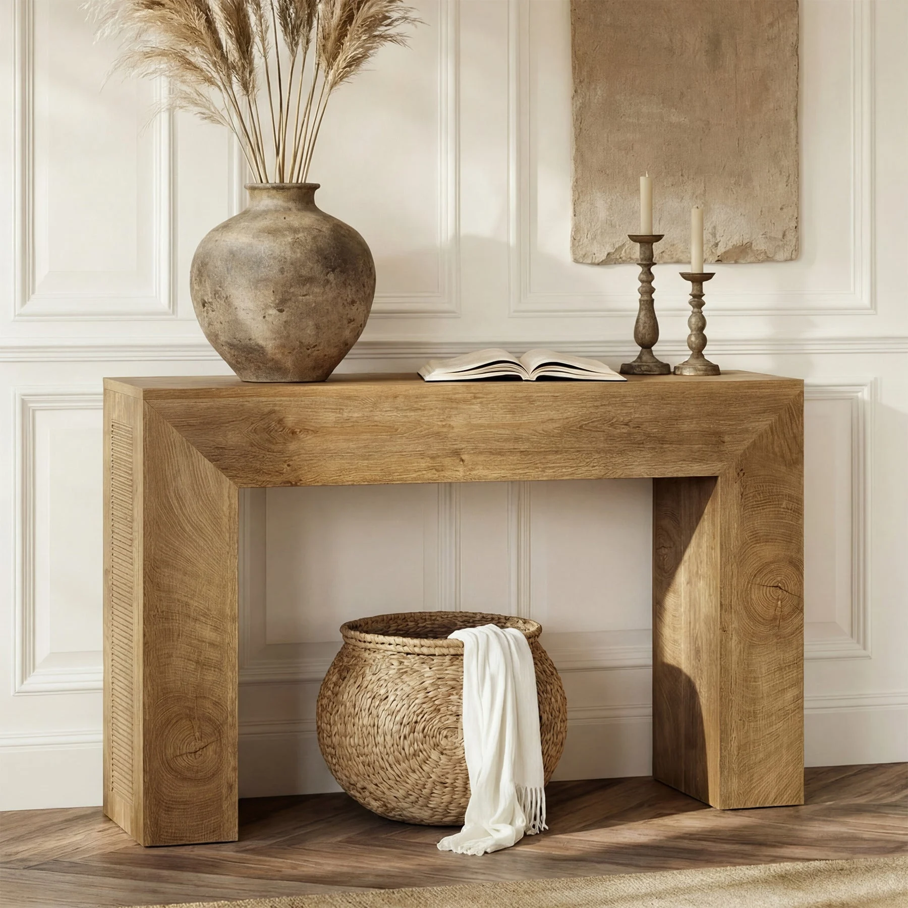 43.3" Entryway Console Table, Small Sofa Table with Fluted Design Behind Couch