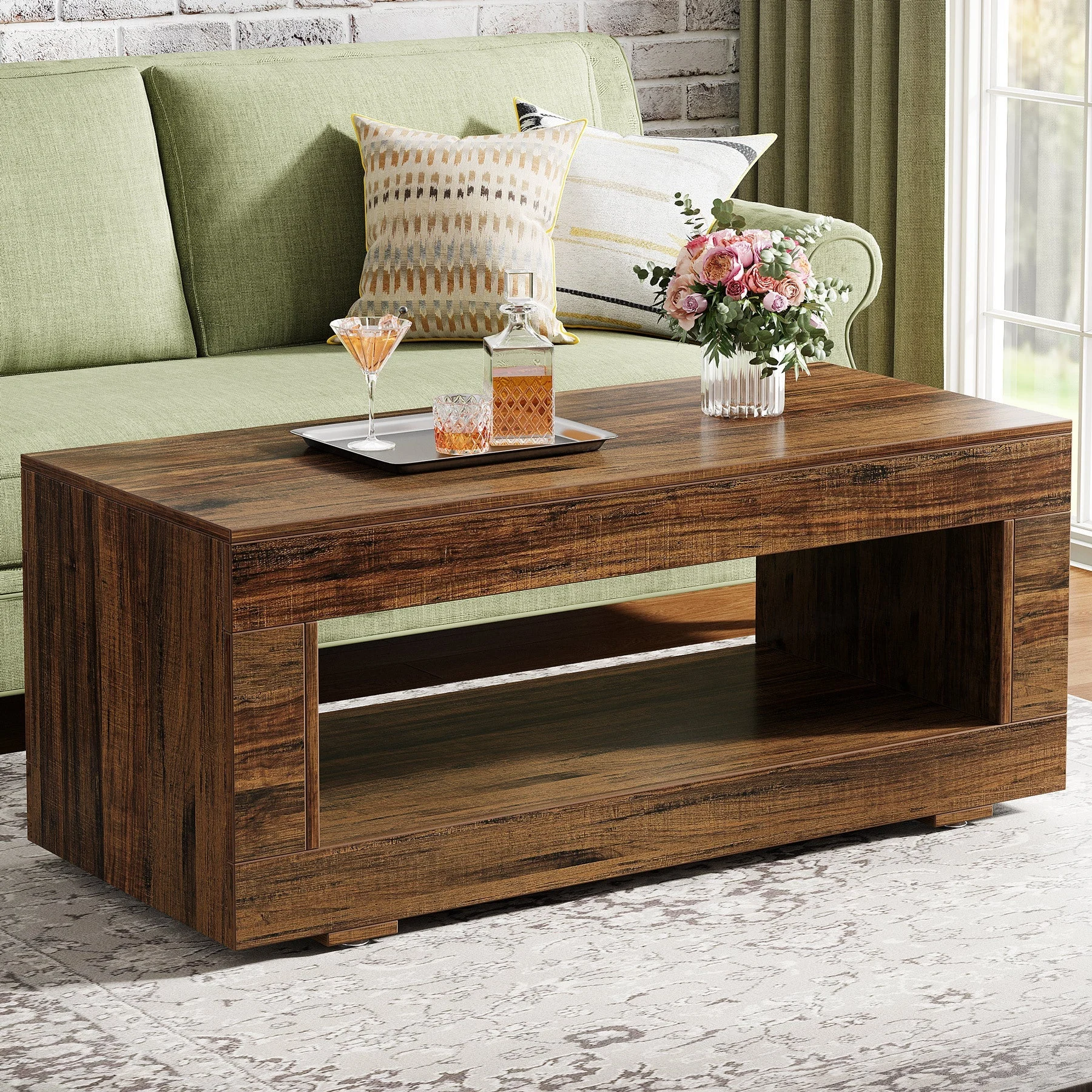 43" Coffee Table, Farmhouse Center Table With Storage