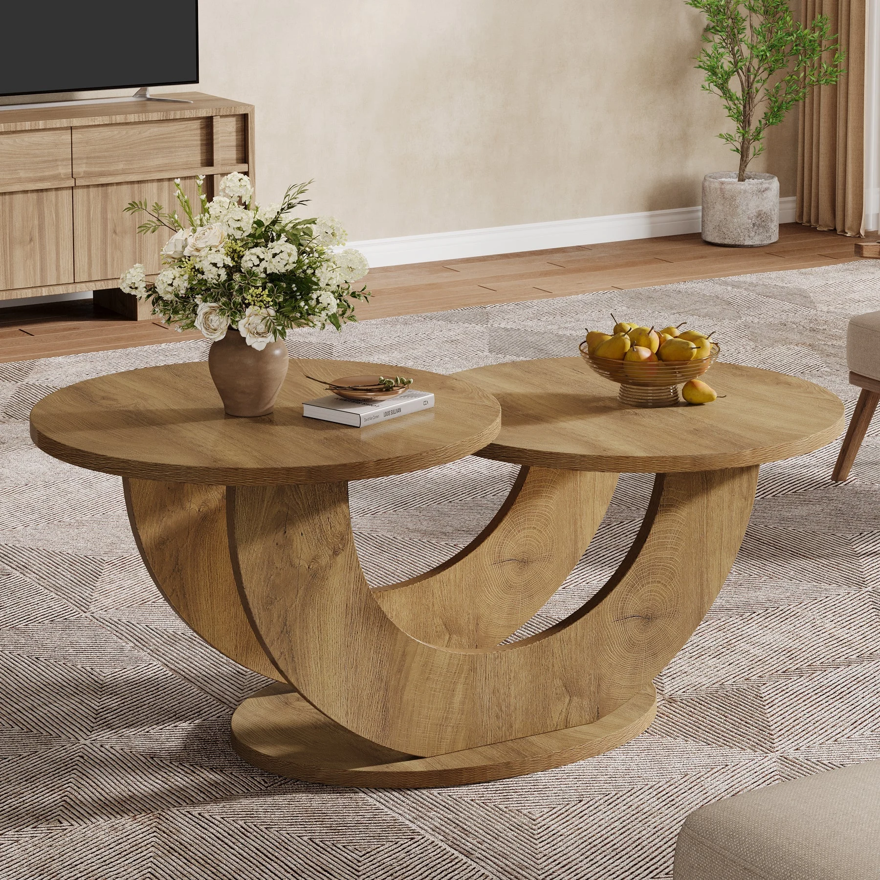 45" Coffee Table, 2-Tier Accent Center Cocktail Table with U-Shaped Frame