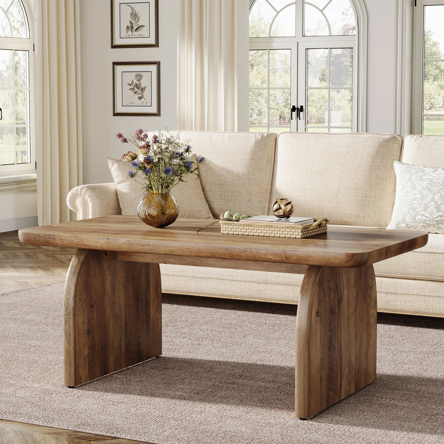 47" Coffee Table, Farmhouse Center Table Low Cocktail Tea Table