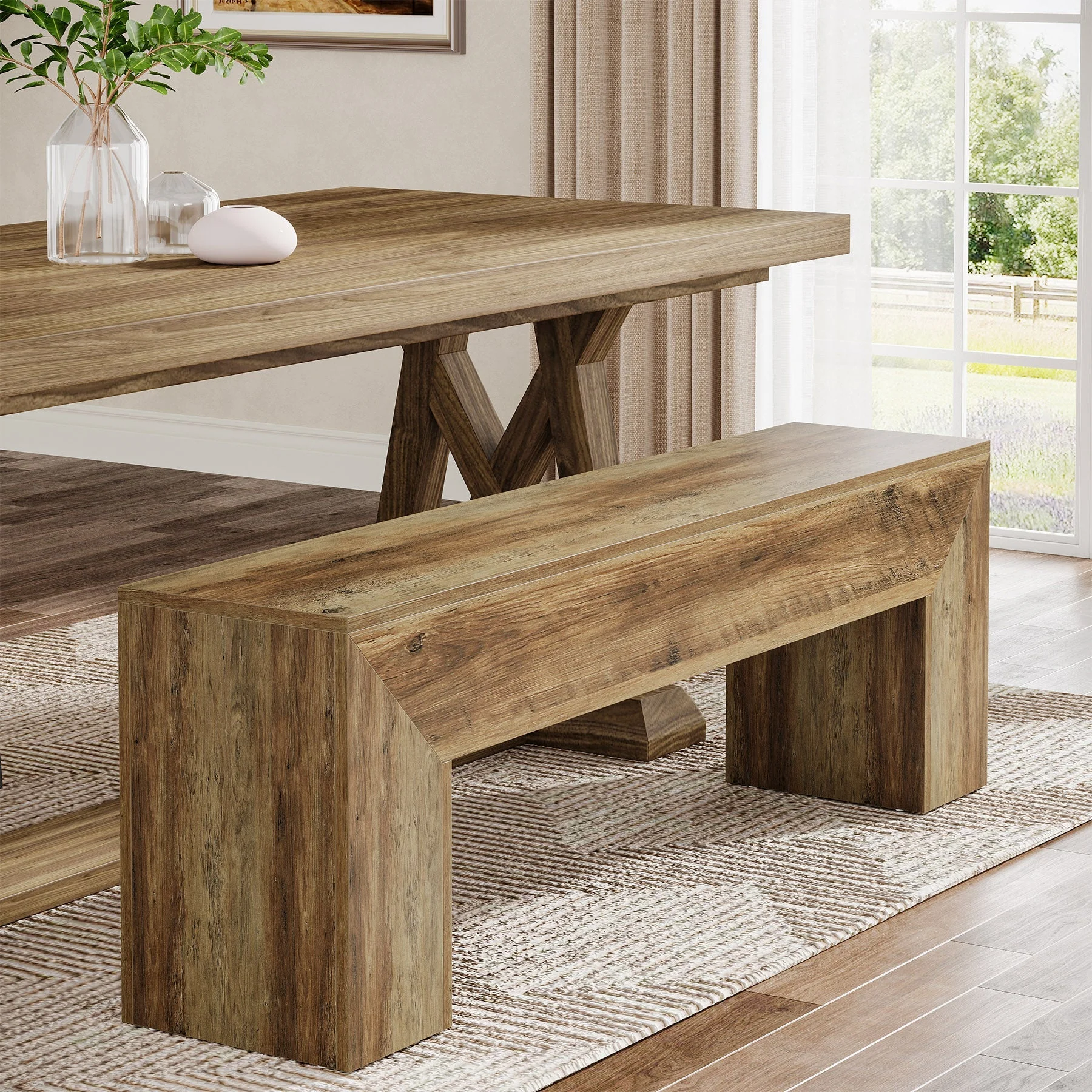 47" Dining Bench, Farmhouse Entryway Bench End of Bed Bench