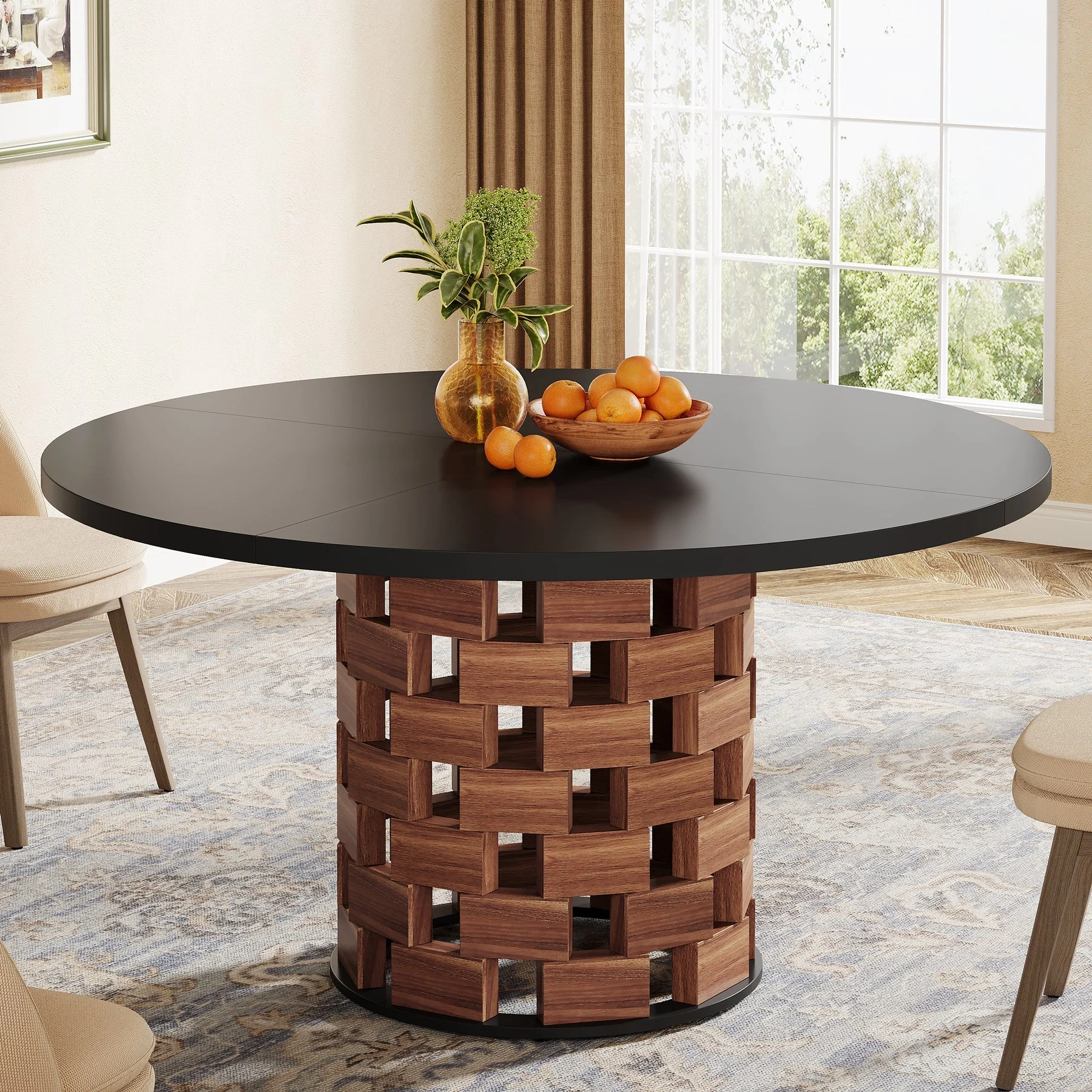 47" Dining Table, Farmhouse Round Kitchen Table for 4-6 People
