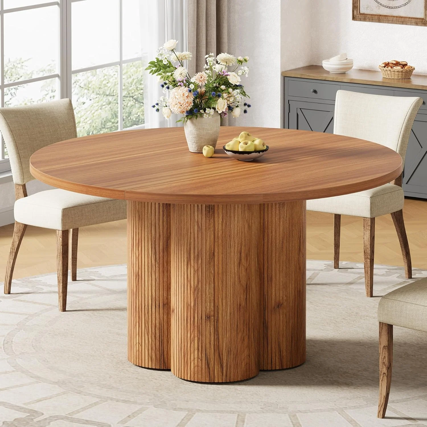 47" Dining Table, Round Fluted Kitchen Dinner Table (Chairs Not Included)