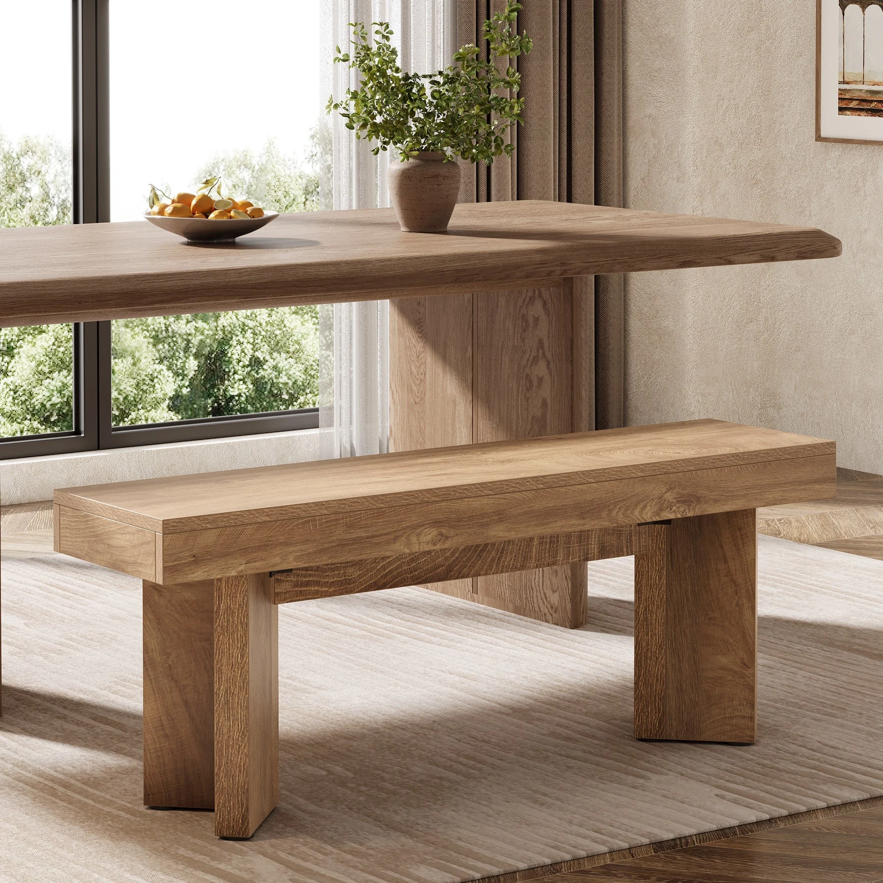 47" Kitchen Table Bench, Farmhouse Dining Bench with Sturdy Frame
