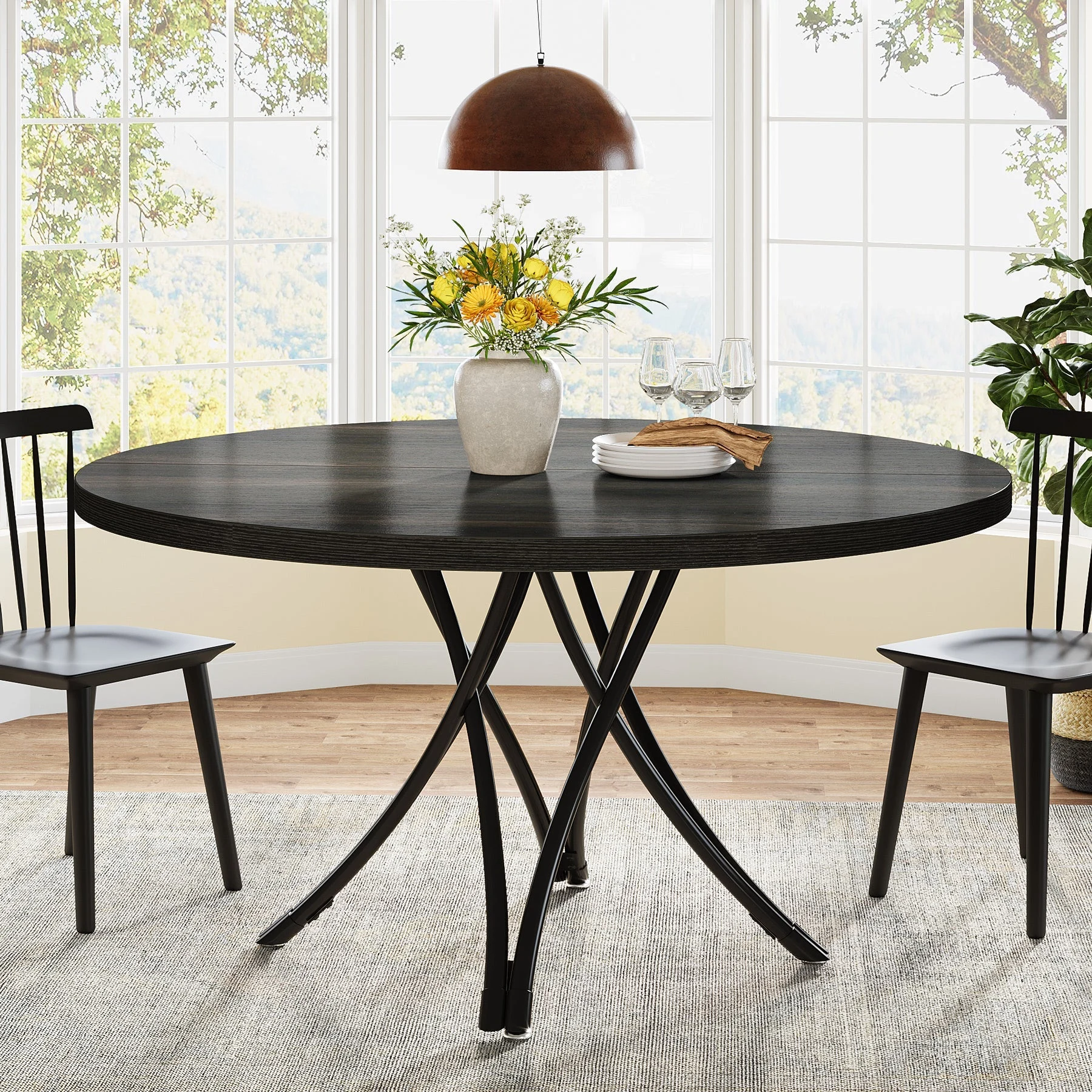 47" Round Dining Table, Modern Circle Kitchen Table for 4
