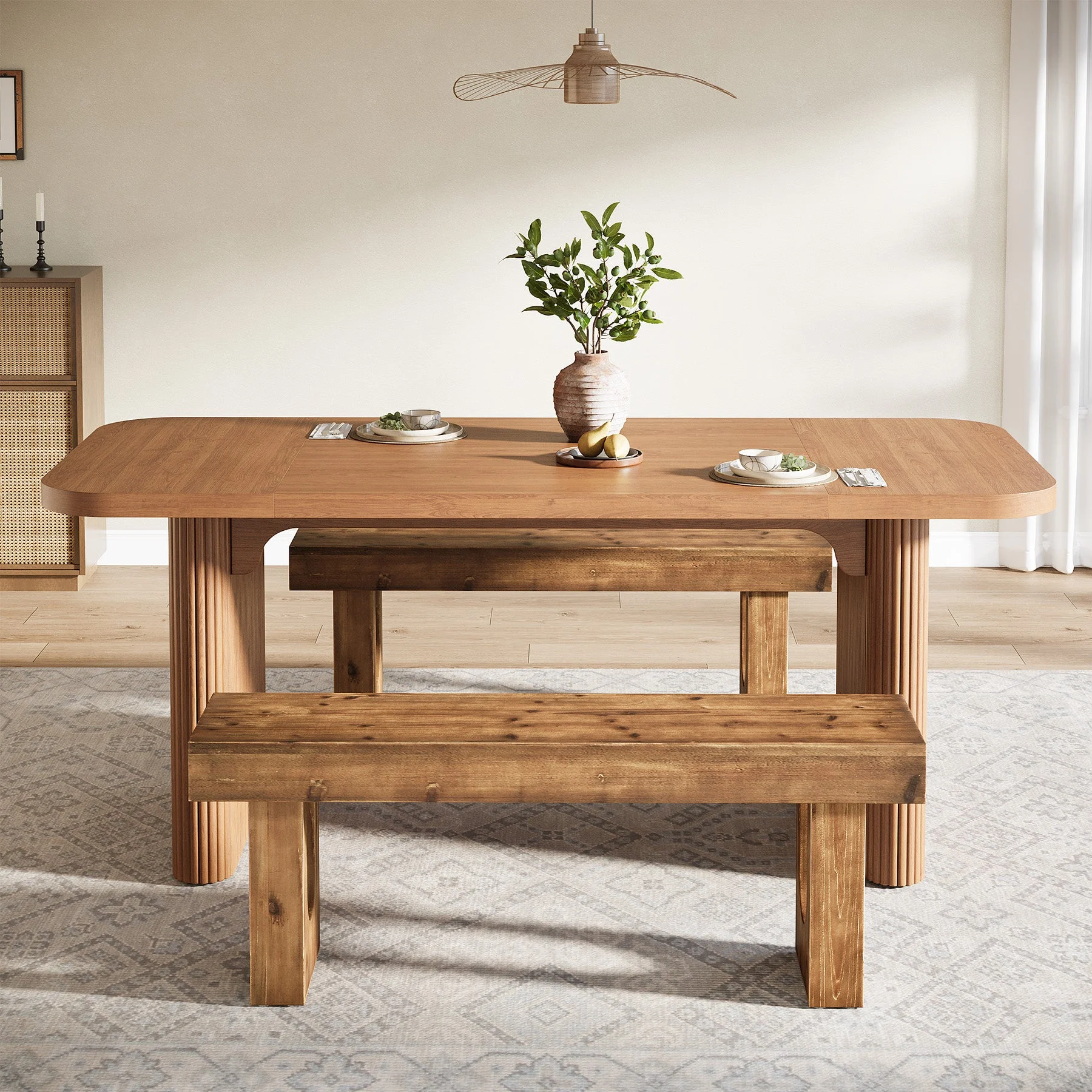 47" Wood Dining Bench, Farmhouse Kitchen Table Bench with Sturdy Legs