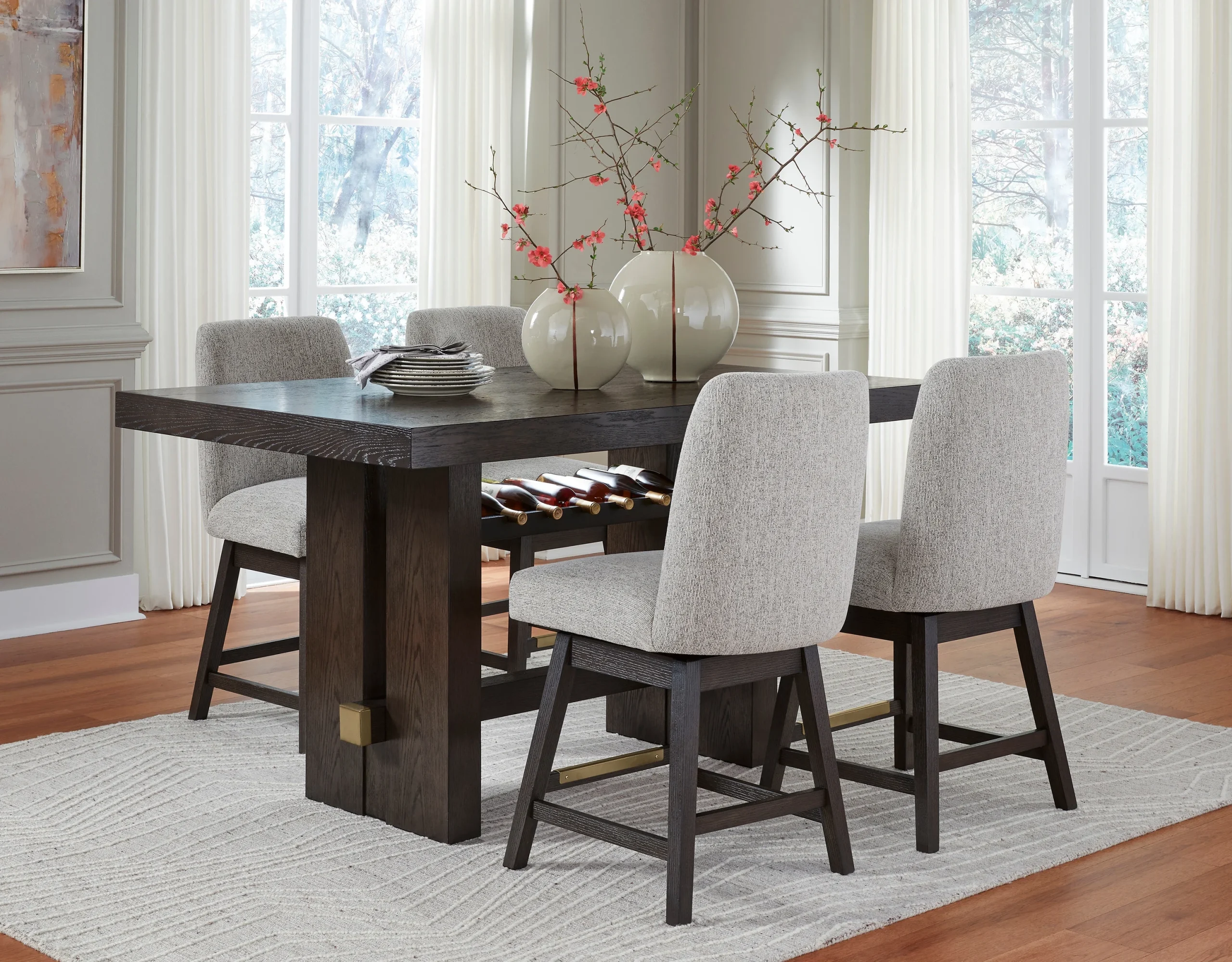 5-Piece Counter Height Dining Set - Table and 4 Barstools