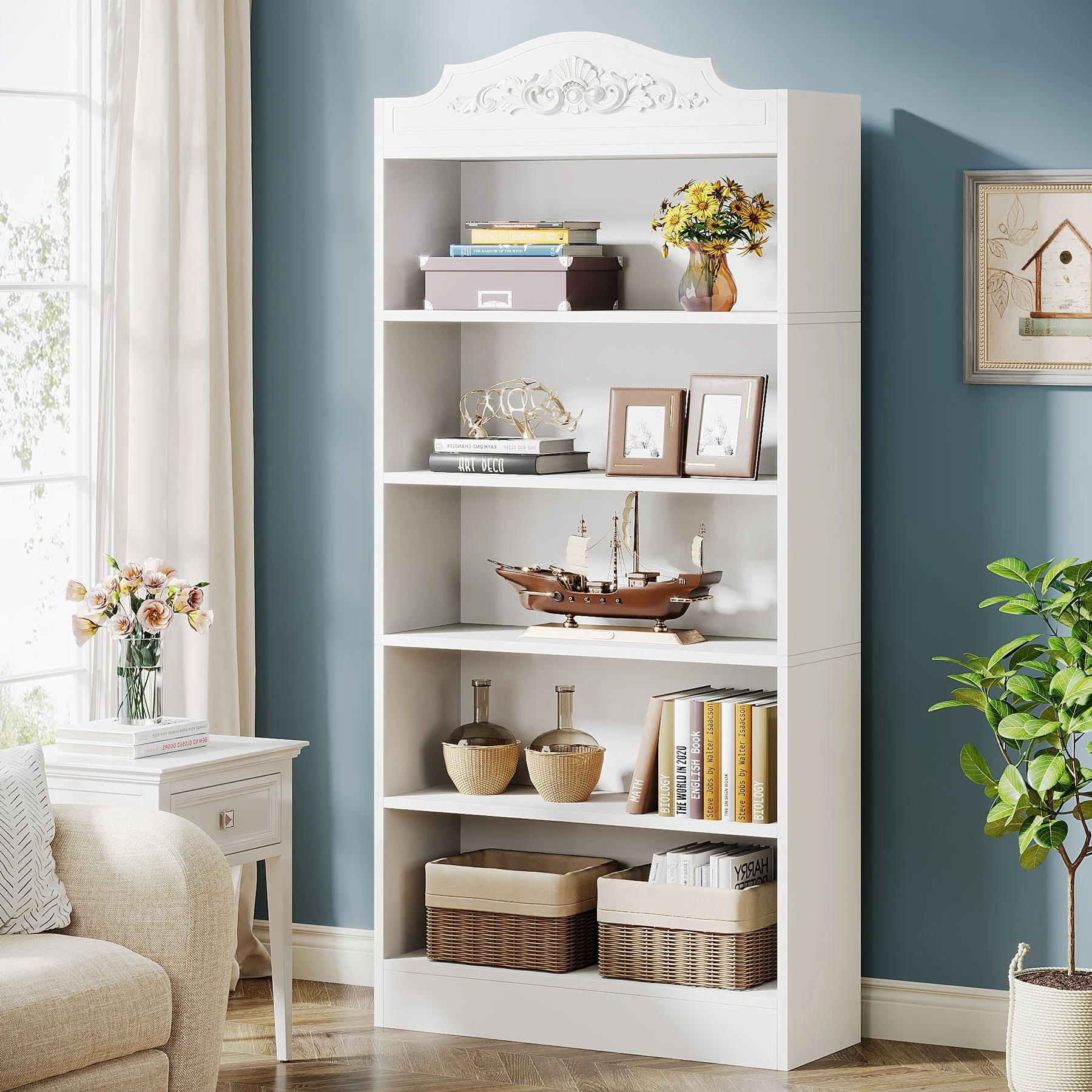5-Tier Bookshelf, 73" Freestanding Etagere Bookcase with Storage Shelves