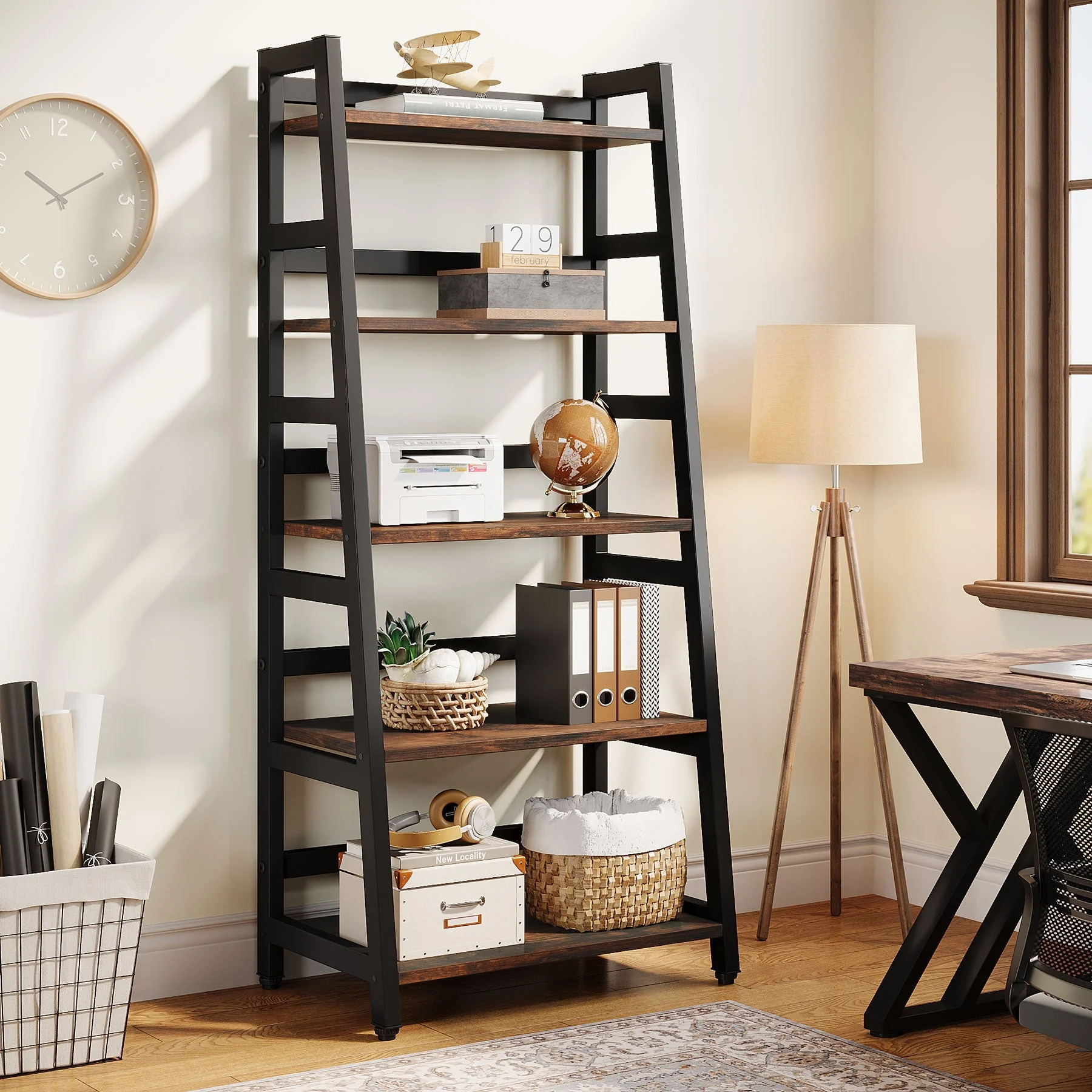 5-Tier Bookshelf, Ladder Bookcase Etagere Storage Shelf