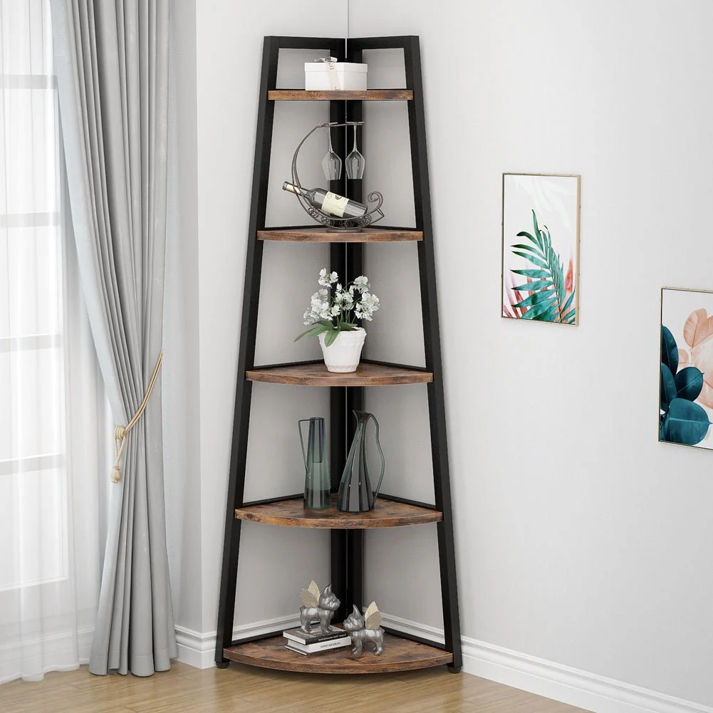 5-Tier Corner Shelf, 70" Tall Corner Ladder Shelf Small Bookshelf