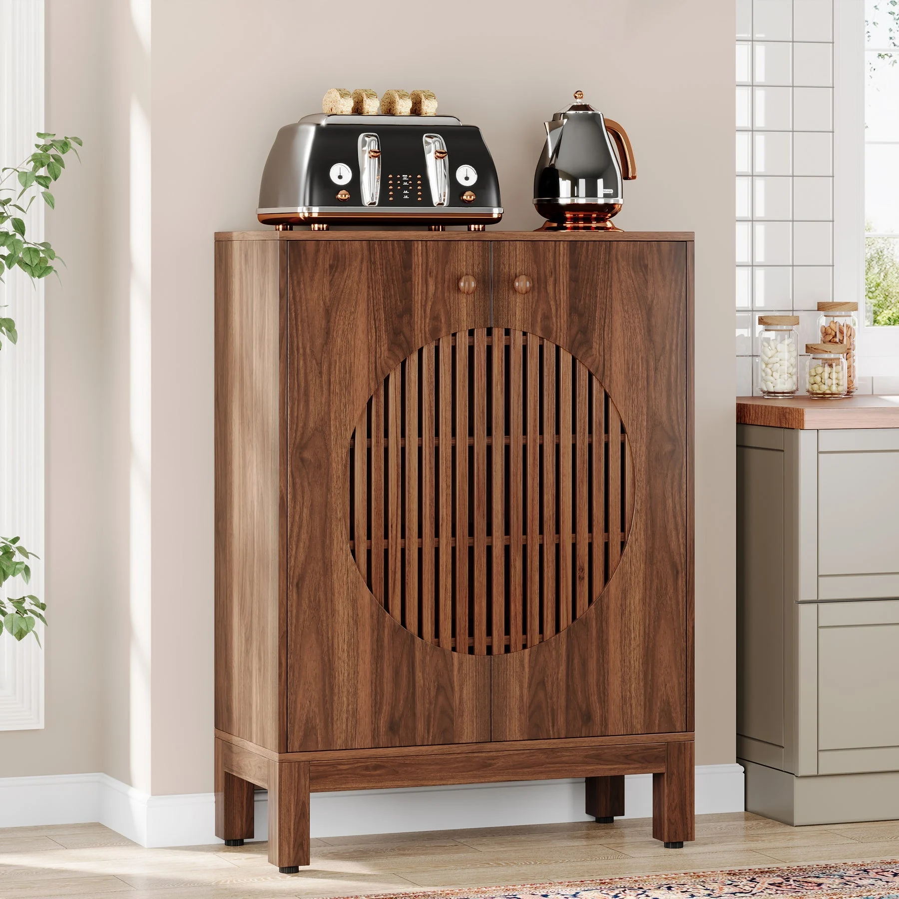 5-Tier Sideboard Buffet, Farmhouse Kitchen Storage Cabinet with Removable Shelves